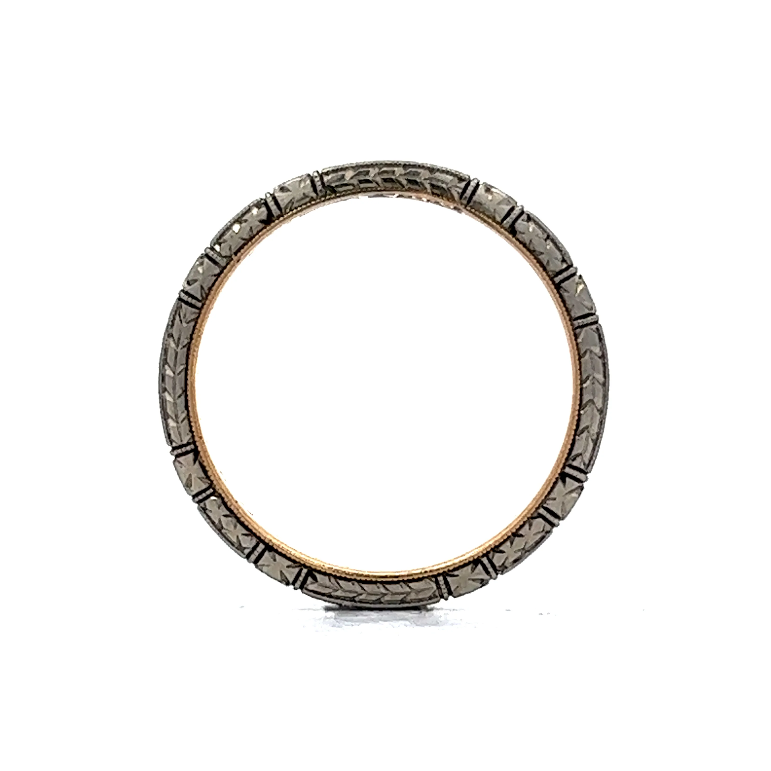 Engraved Two-Tone Art Deco Wedding Band in 18k - Image 4