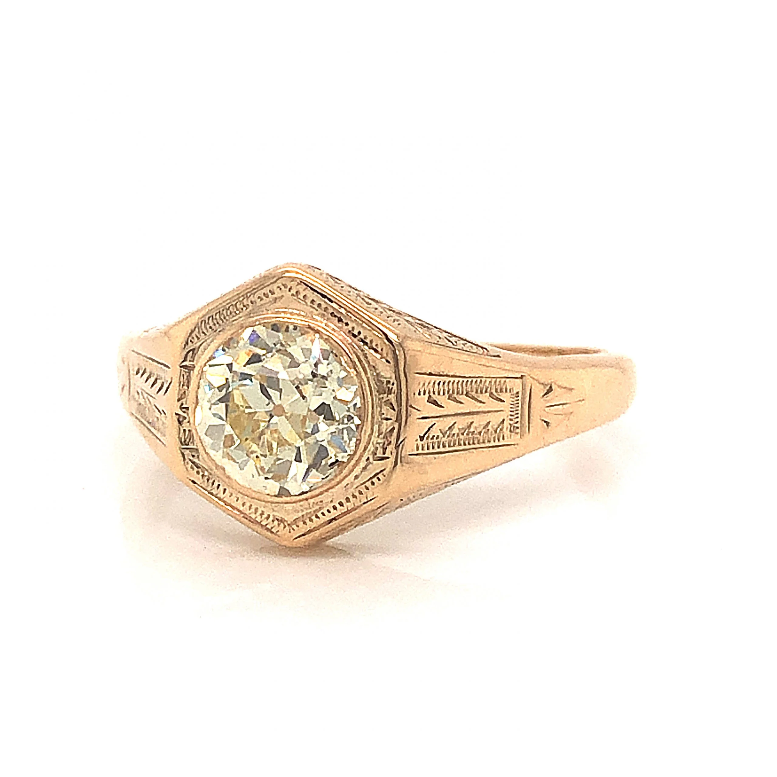 Engraved Victorian Diamond Engagement Ring in 10k Yellow Gold - Image 3