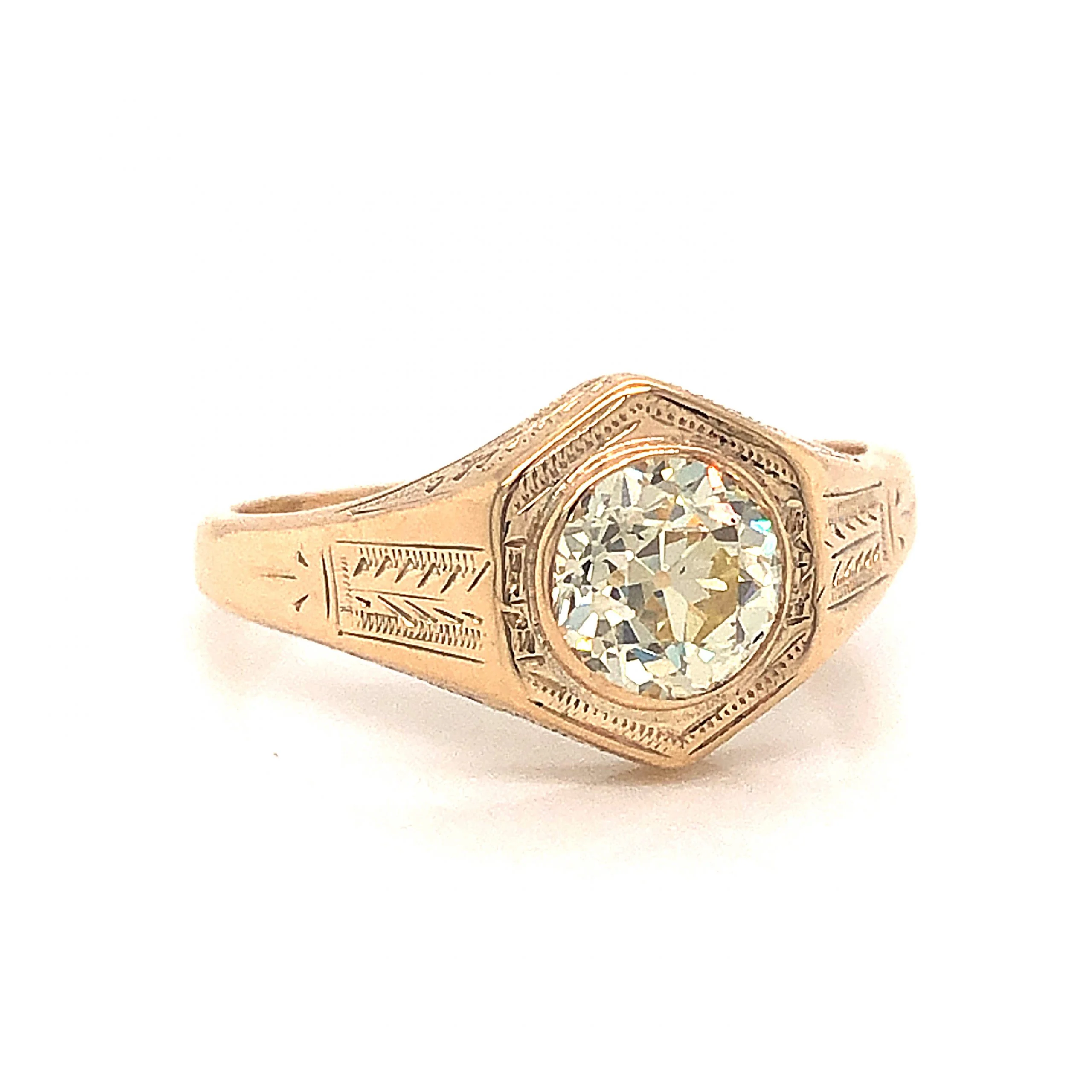 Engraved Victorian Diamond Engagement Ring in 10k Yellow Gold - Image 4