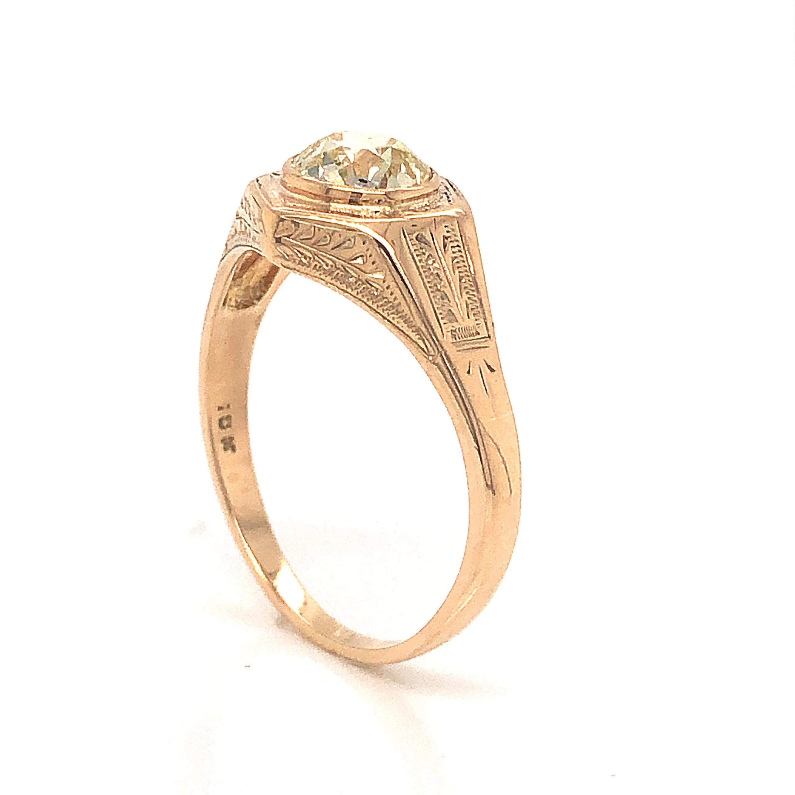 Engraved Victorian Diamond Engagement Ring in 10k Yellow Gold - Image 6
