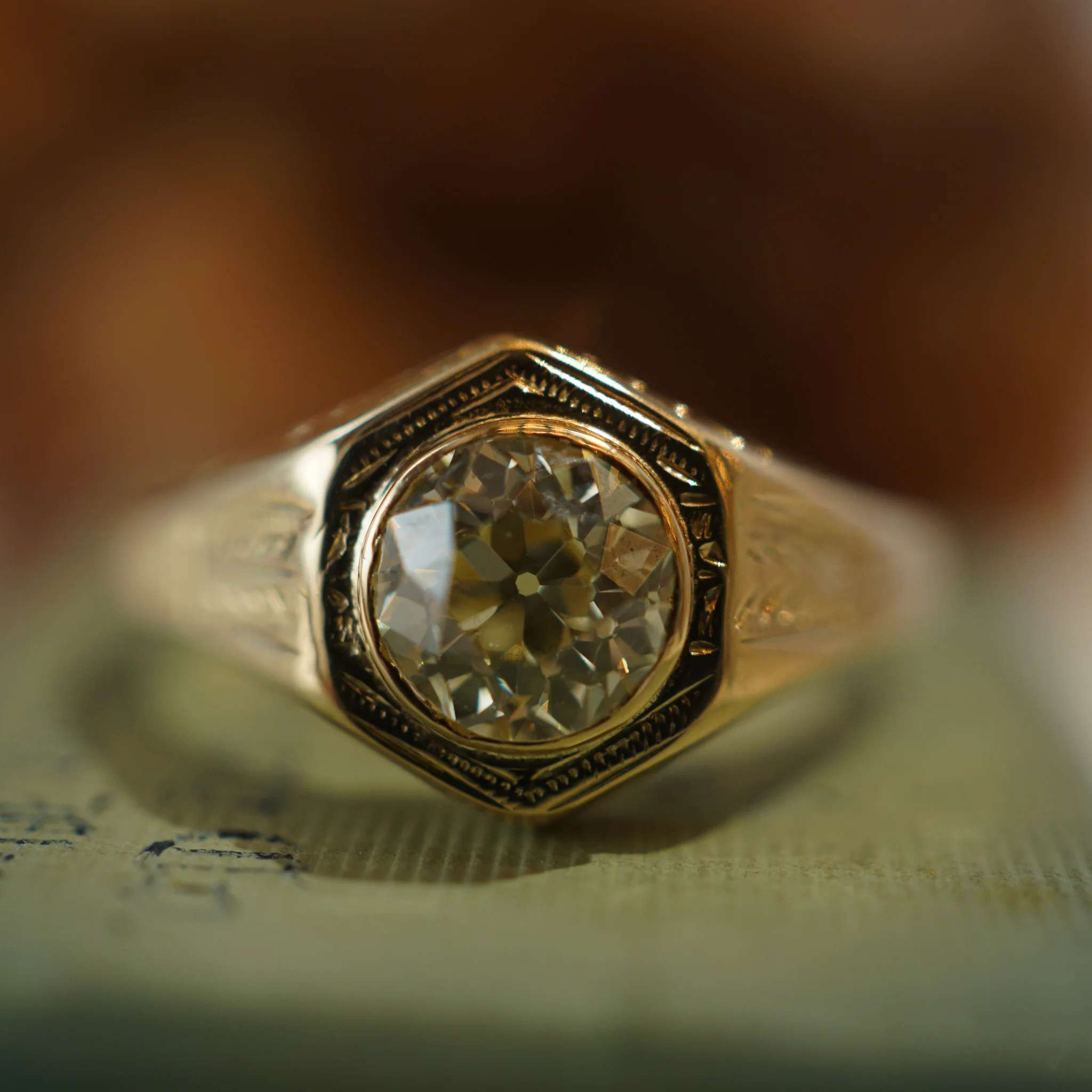 Engraved Victorian Diamond Engagement Ring in 10k Yellow Gold - Image 7