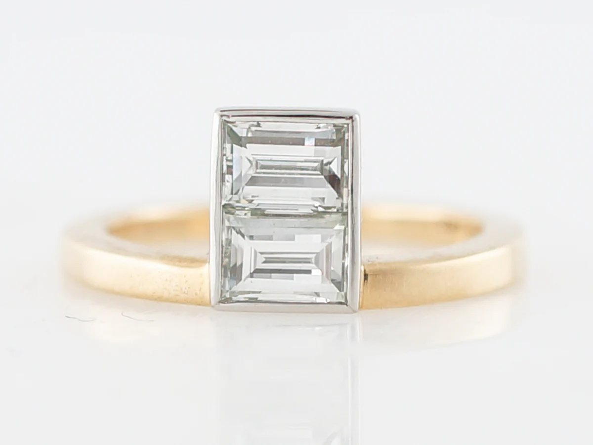Erie Basin Right Hand Ring Modern GIA 1.13 Emerald Cut Diamonds in 18k Yellow Gold & Platinum