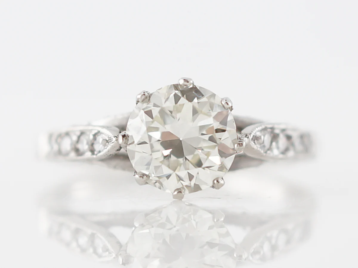European Cut Diamond Ring w/ Crown Basket in 14k