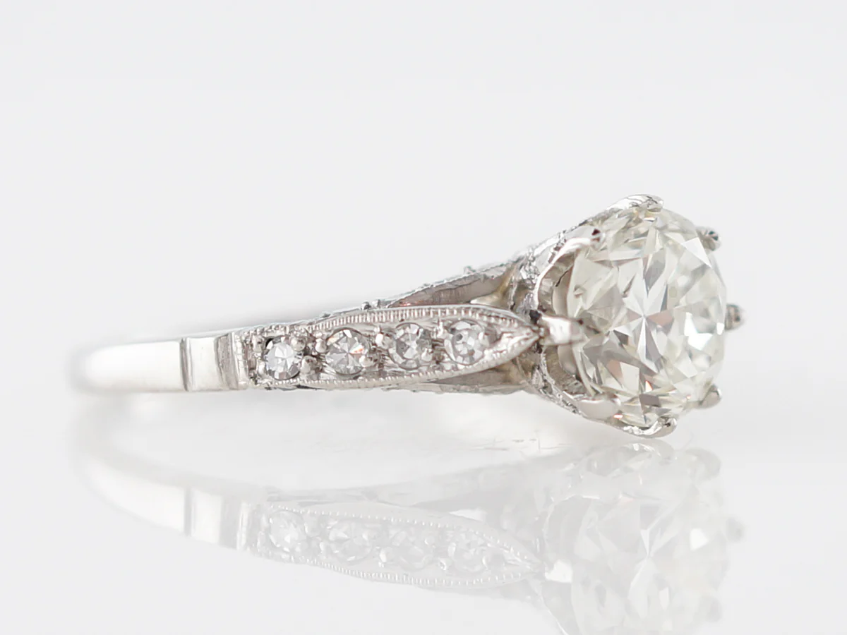 European Cut Diamond Ring w/ Crown Basket in 14k - Image 2