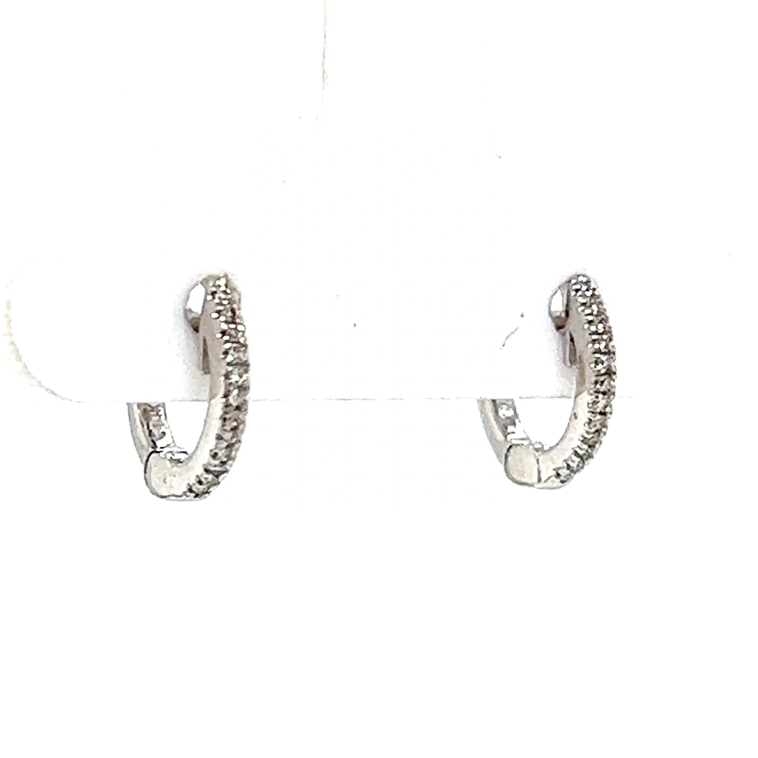 Everyday Diamond Huggie Hoop Earrings in 14k White Gold - Image 3