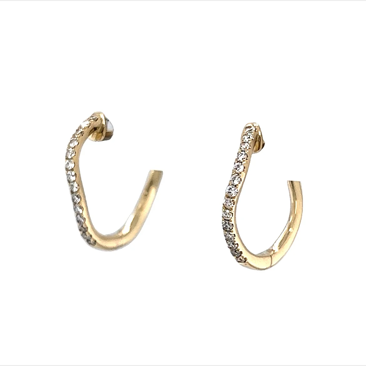Everyday Diamond Wave Hoop Earrings in 14k Yellow Gold - Image 2