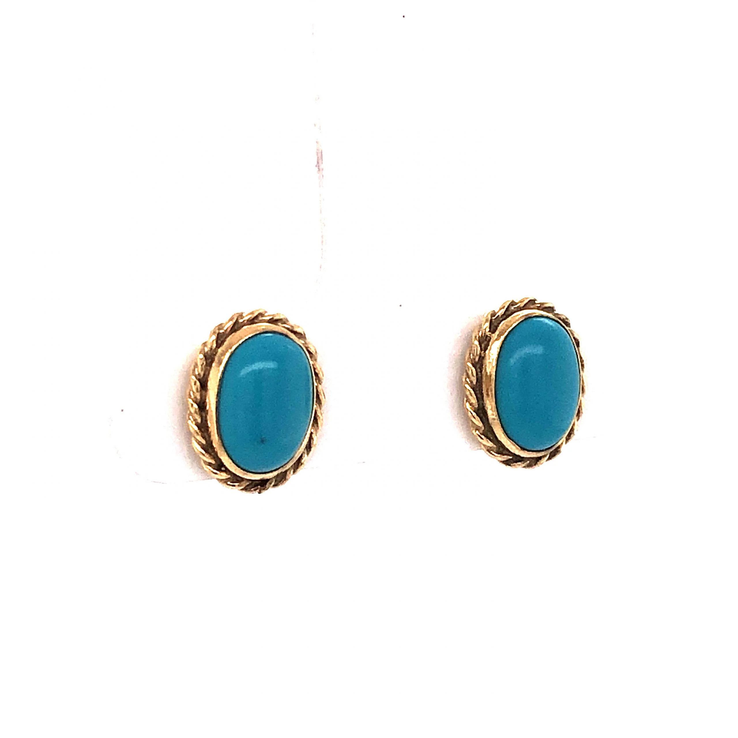 Everyday Turquoise Stud Earrings in 14k Yellow Gold - Image 3