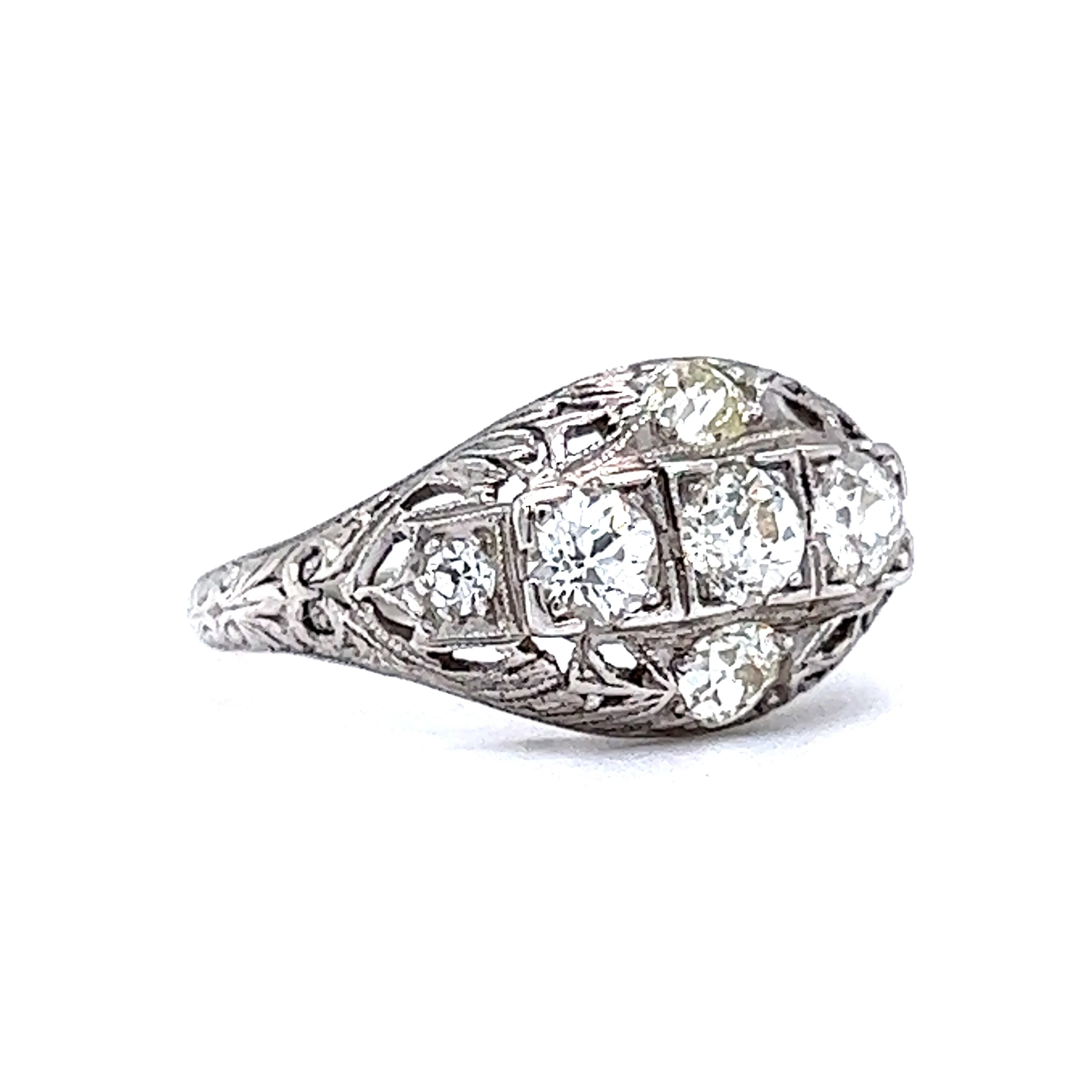 Filigree Five Stone Art Deco Diamond Ring in 18k - Image 3