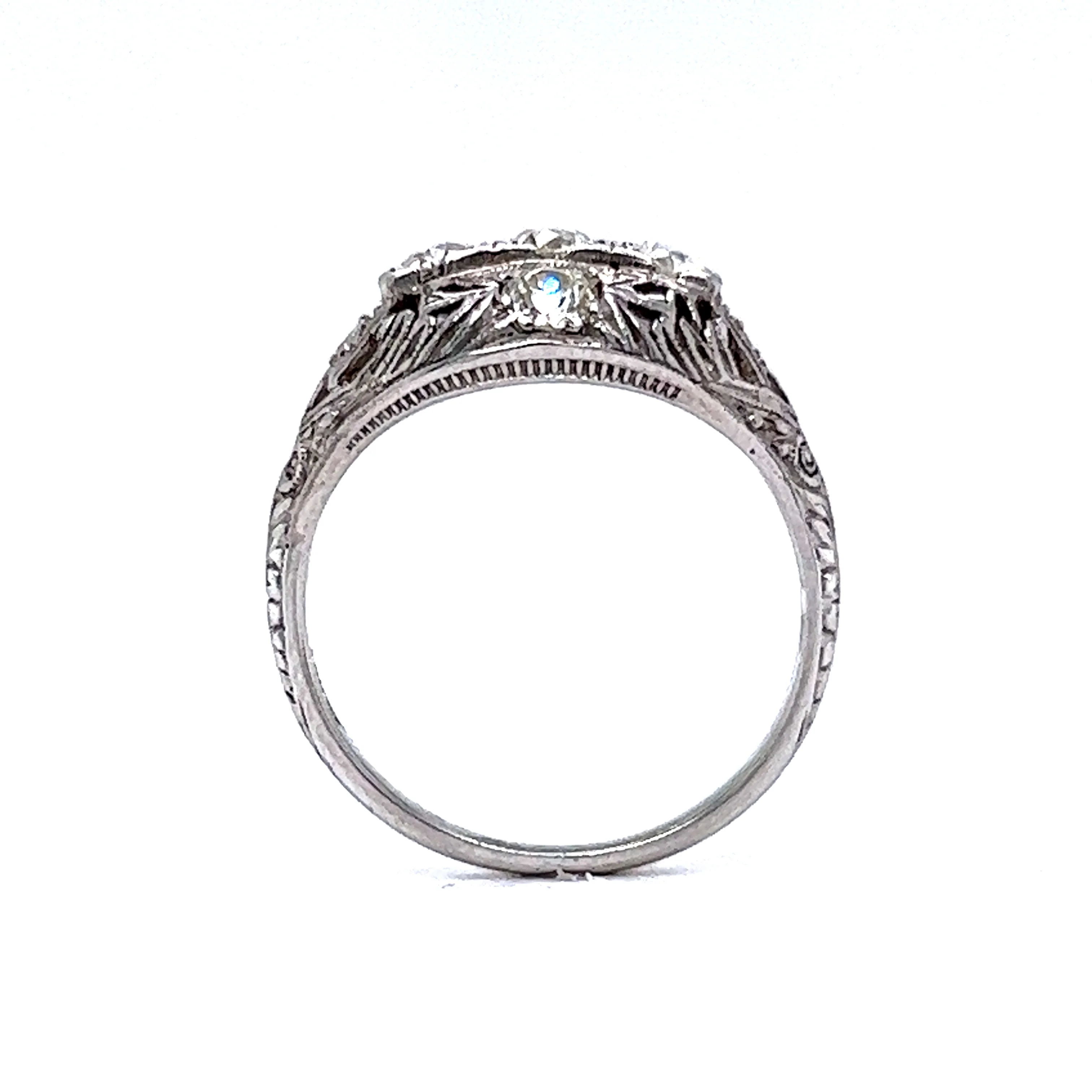 Filigree Five Stone Art Deco Diamond Ring in 18k - Image 4