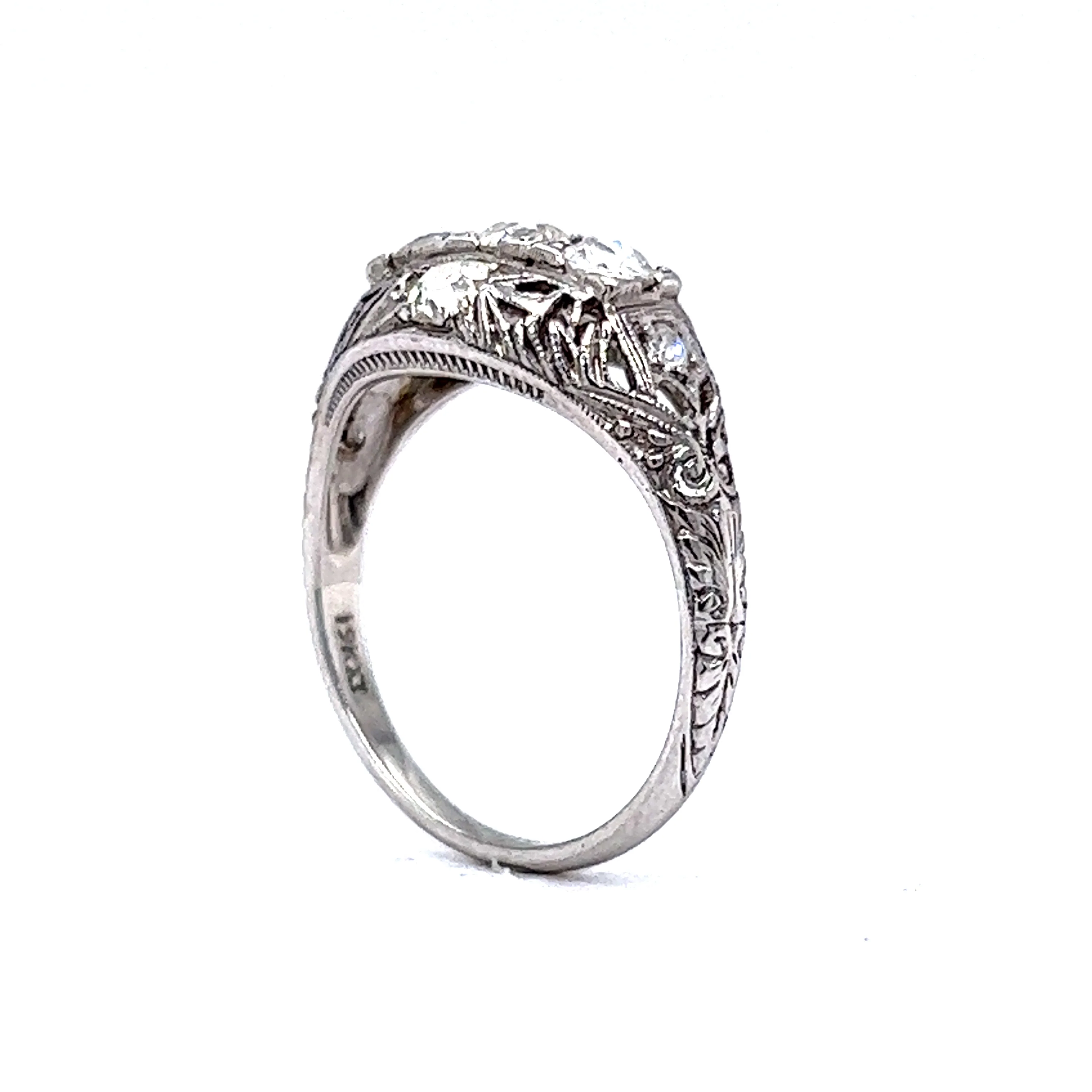 Filigree Five Stone Art Deco Diamond Ring in 18k - Image 5