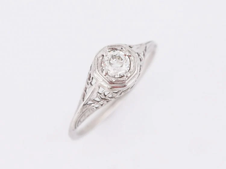Filigree Solitaire Diamond Engagement Ring Art Deco Platinum - Image 4