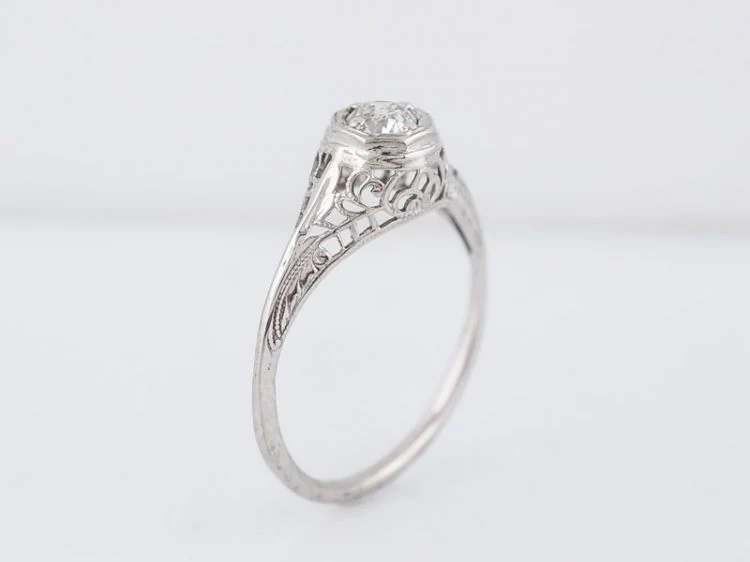 Filigree Solitaire Diamond Engagement Ring Art Deco Platinum - Image 5