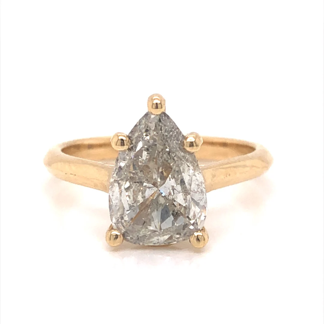 Five Prong Pear Diamond Engagement Ring in 14k Yellow Gold