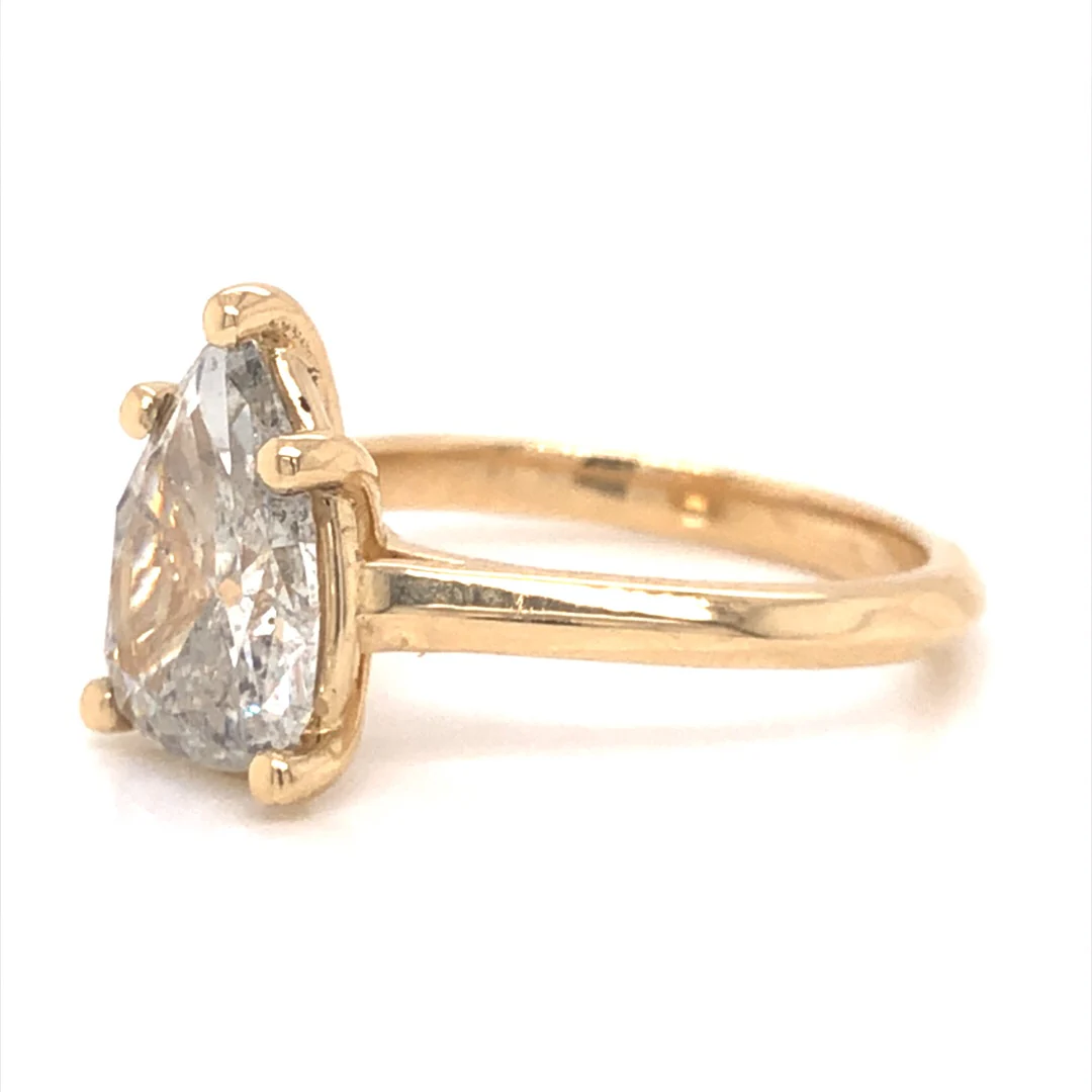 Five Prong Pear Diamond Engagement Ring in 14k Yellow Gold - Image 2