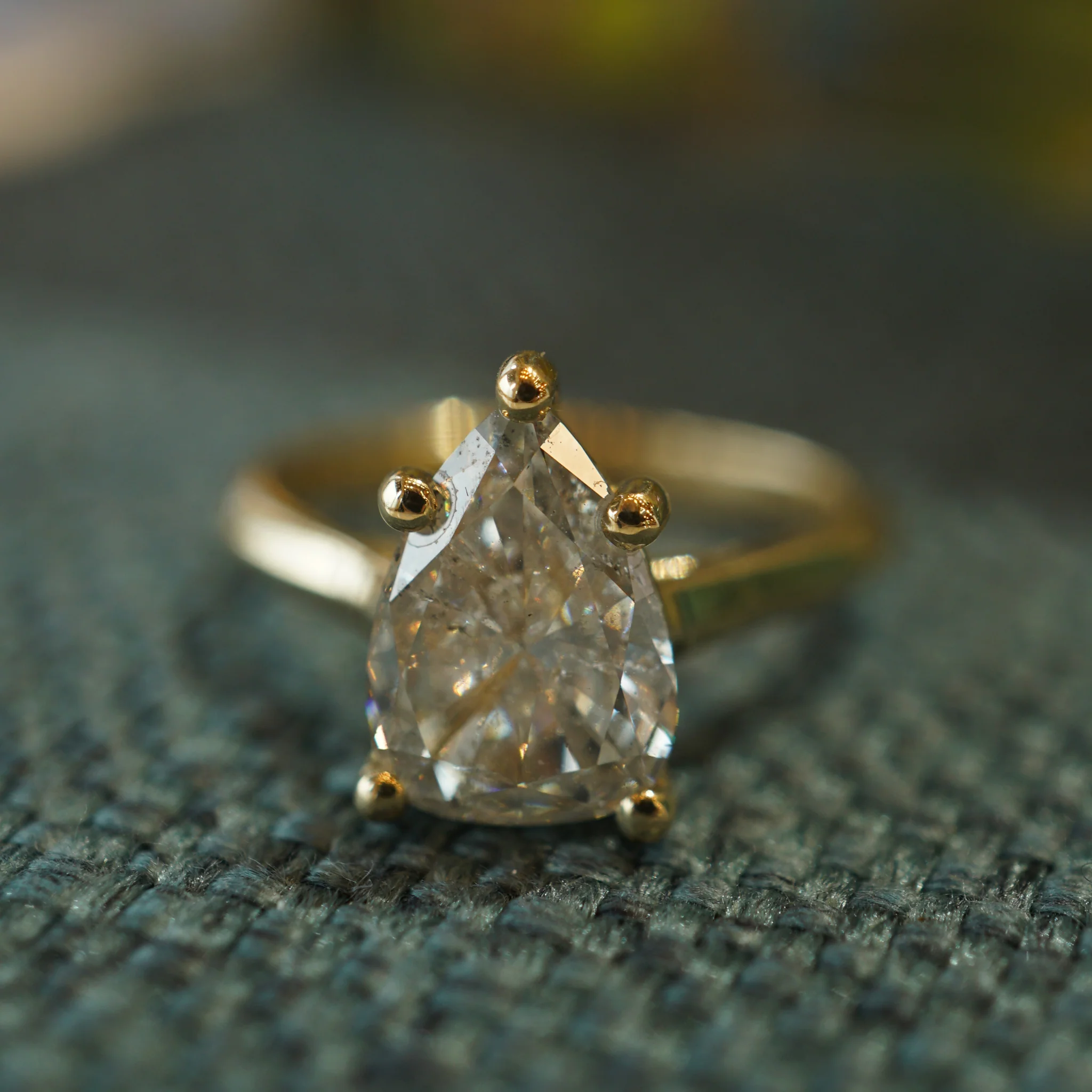 Five Prong Pear Diamond Engagement Ring in 14k Yellow Gold - Image 6