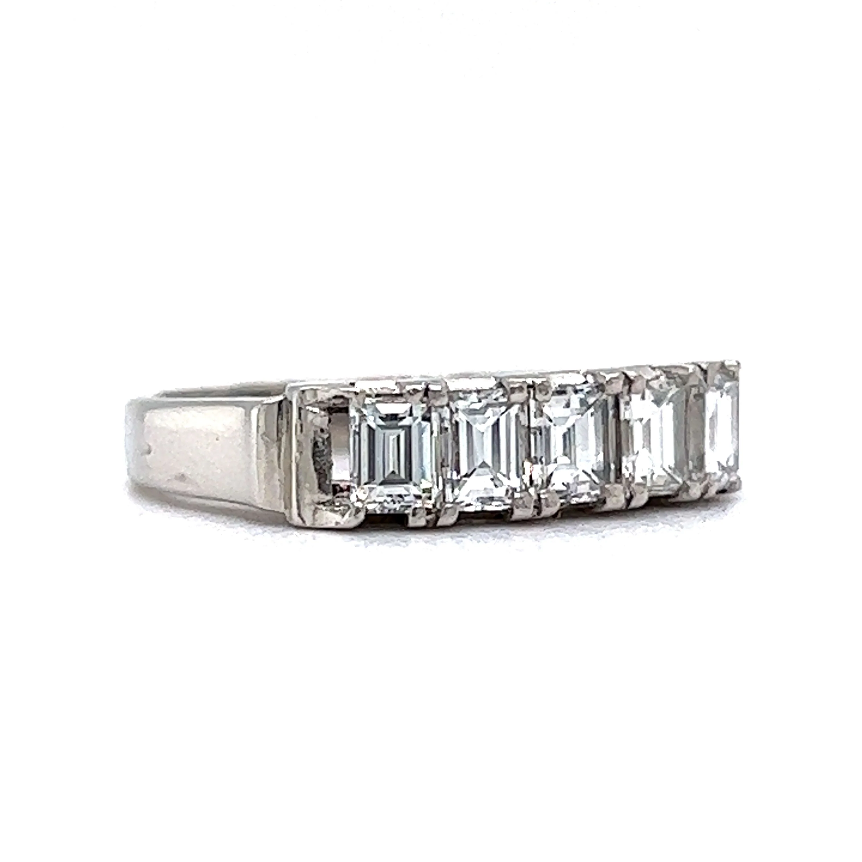 Five Stone Emerald Cut Diamond Wedding Band in Platinum - Image 3