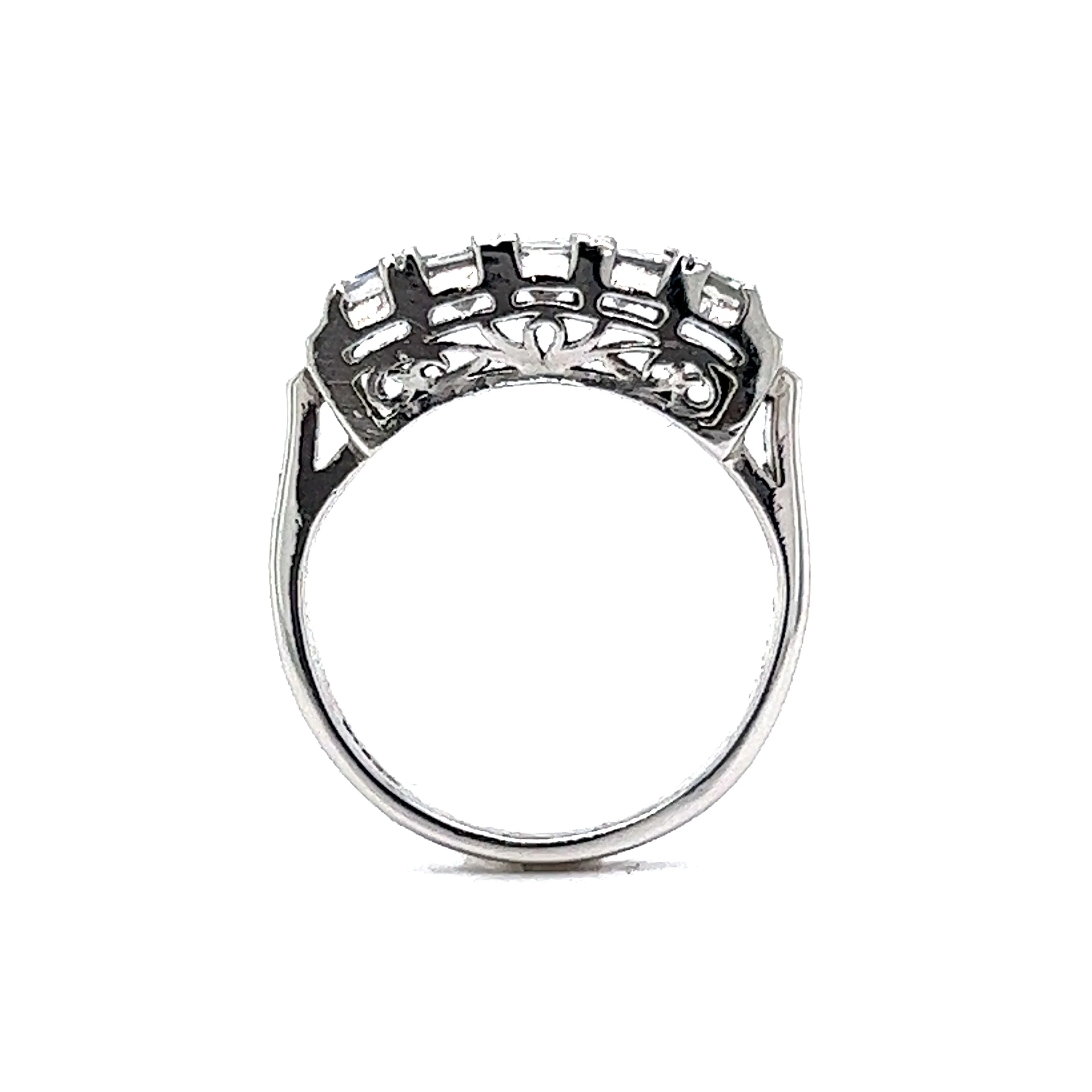 Five Stone Emerald Cut Diamond Wedding Band in Platinum - Image 4