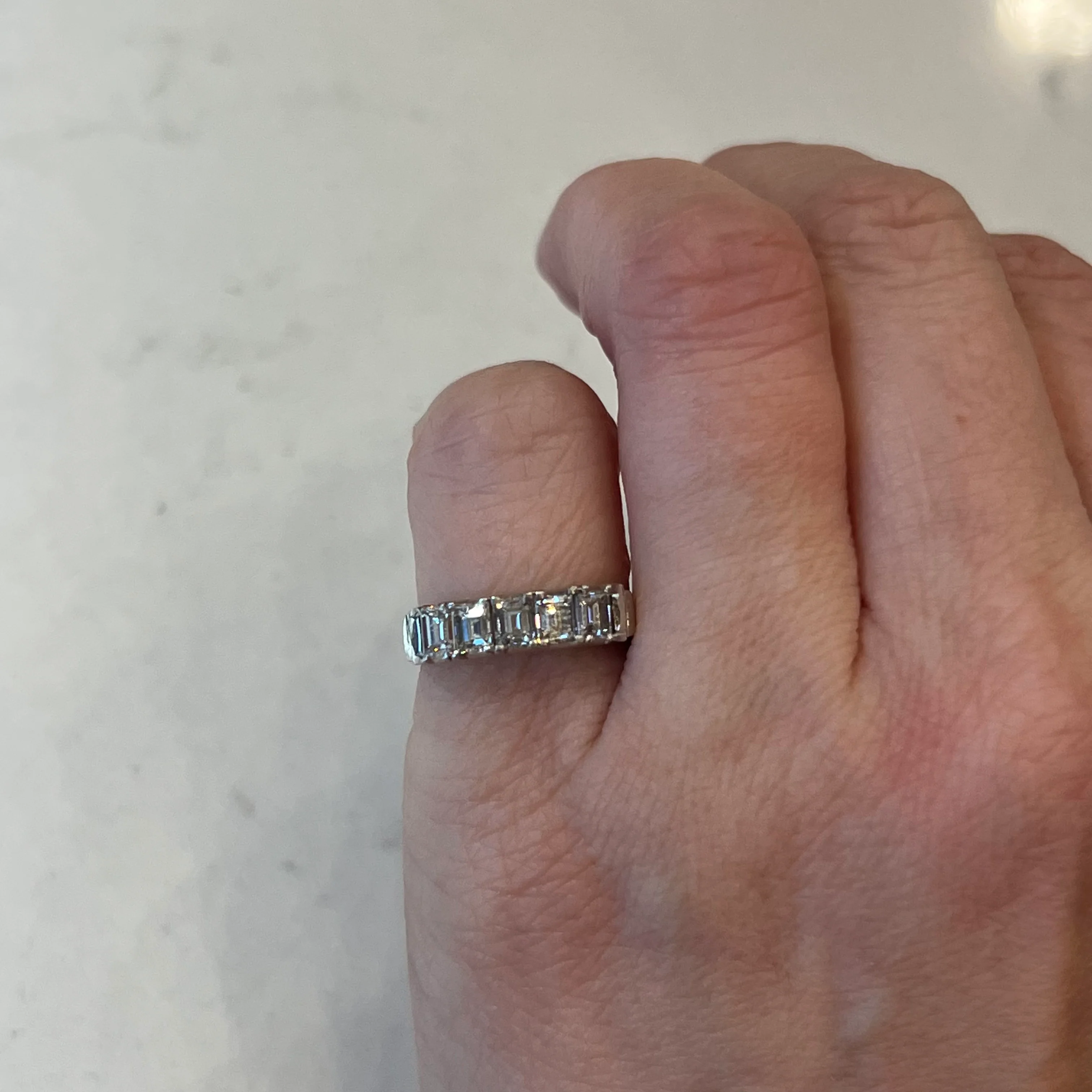 Five Stone Emerald Cut Diamond Wedding Band in Platinum - Image 6