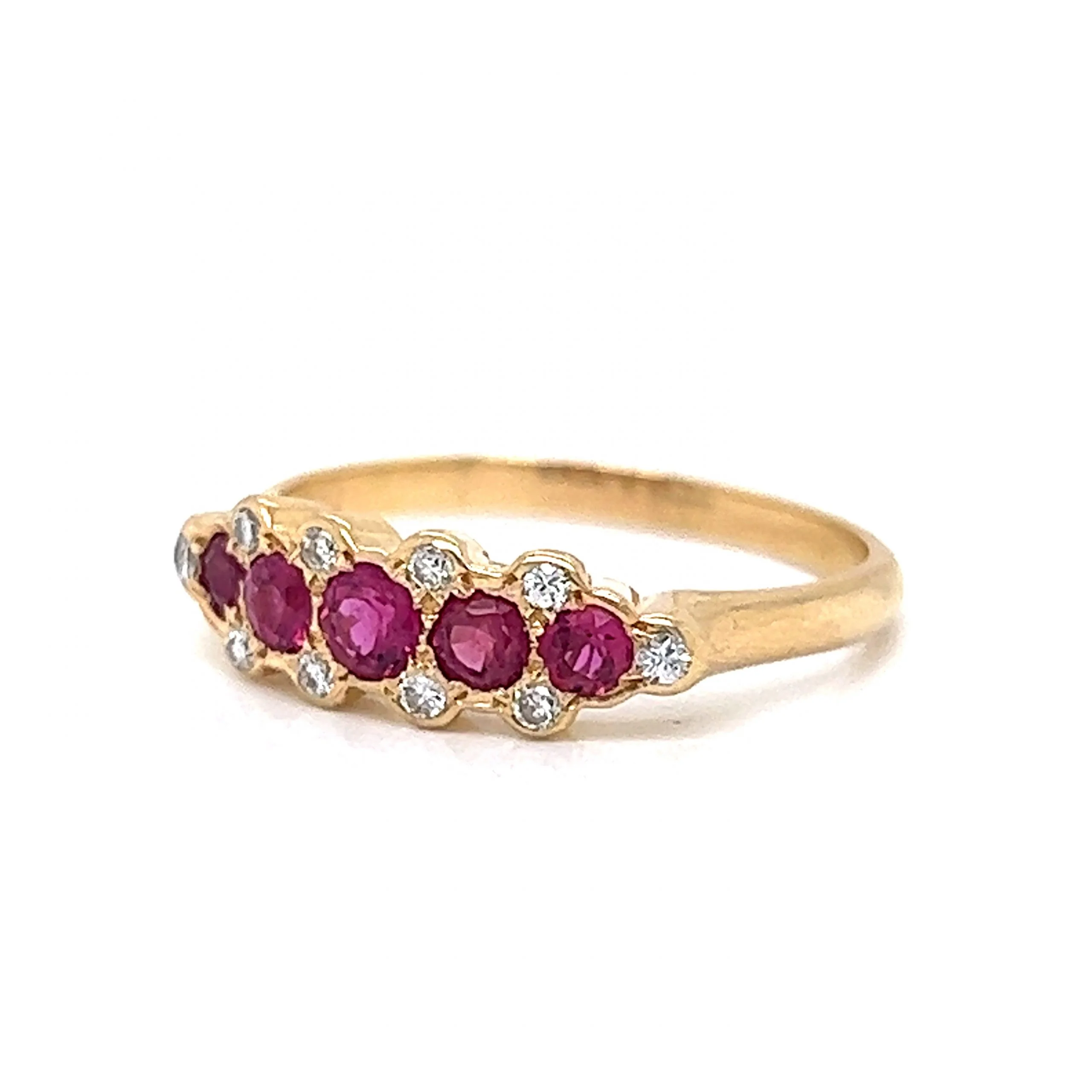 Five Stone Ruby & Diamond Stacking Ring in 14k Gold - Image 2