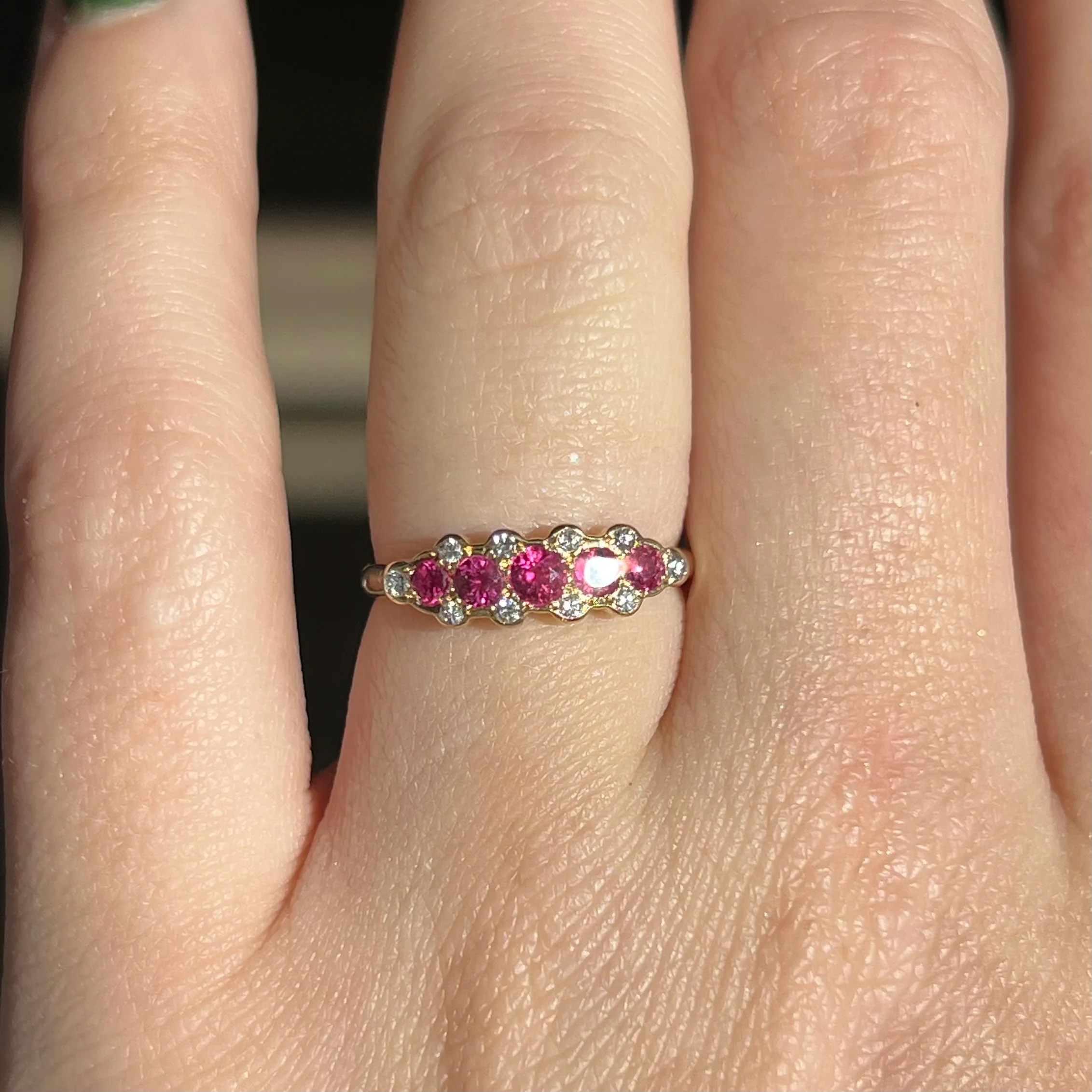 Five Stone Ruby & Diamond Stacking Ring in 14k Gold - Image 6