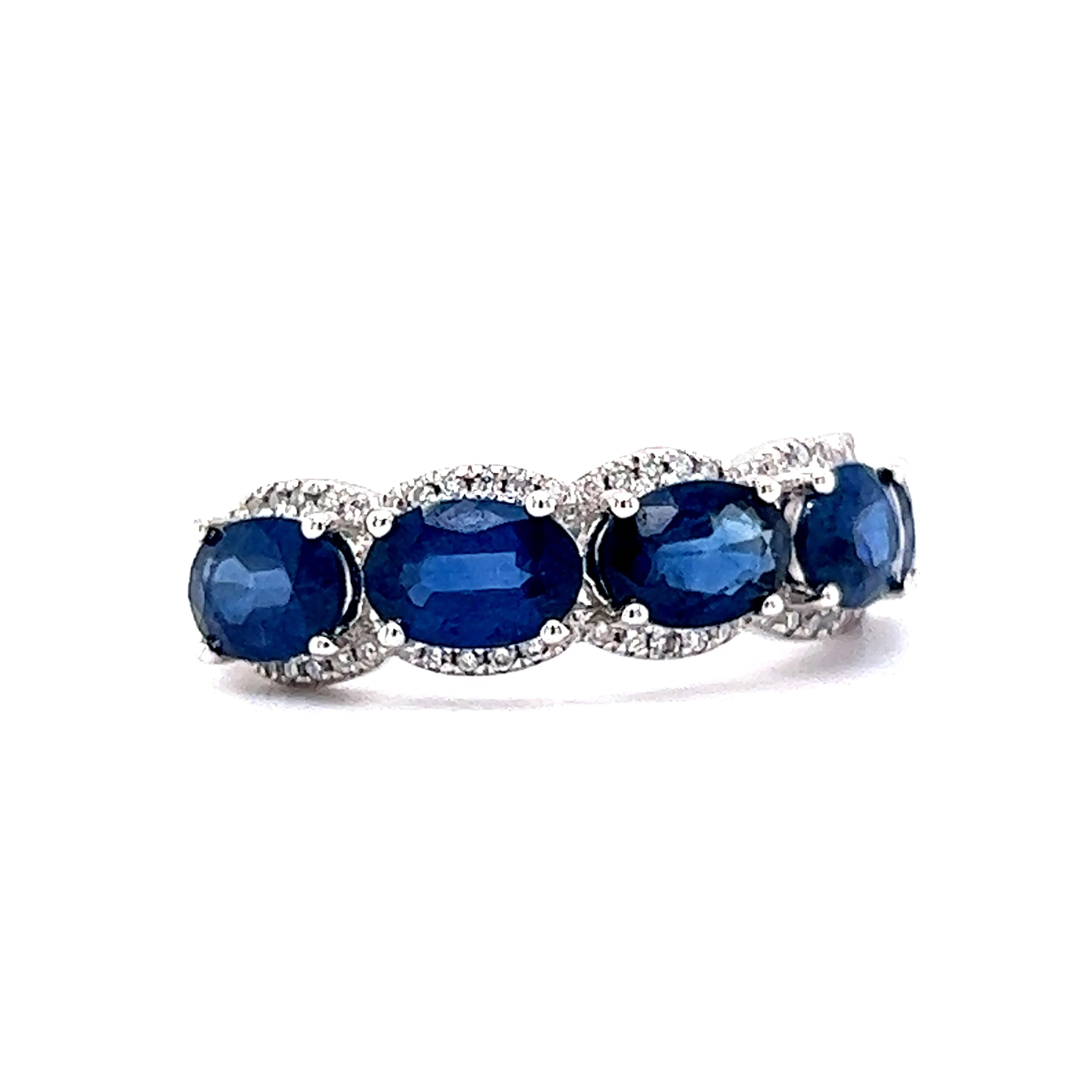 Five Stone Sapphire & Diamond Band in 14k White Gold - Image 3