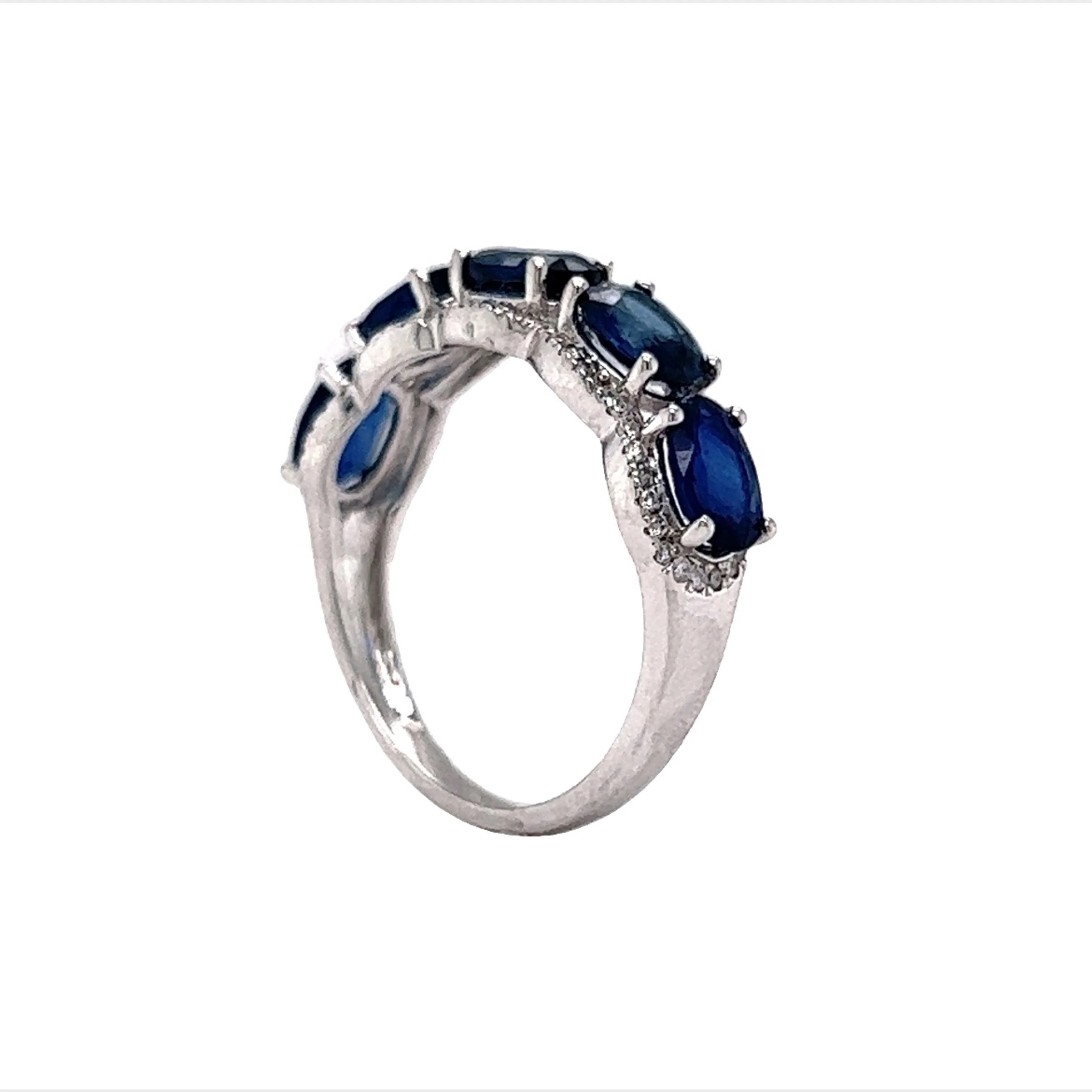 Five Stone Sapphire & Diamond Band in 14k White Gold - Image 5