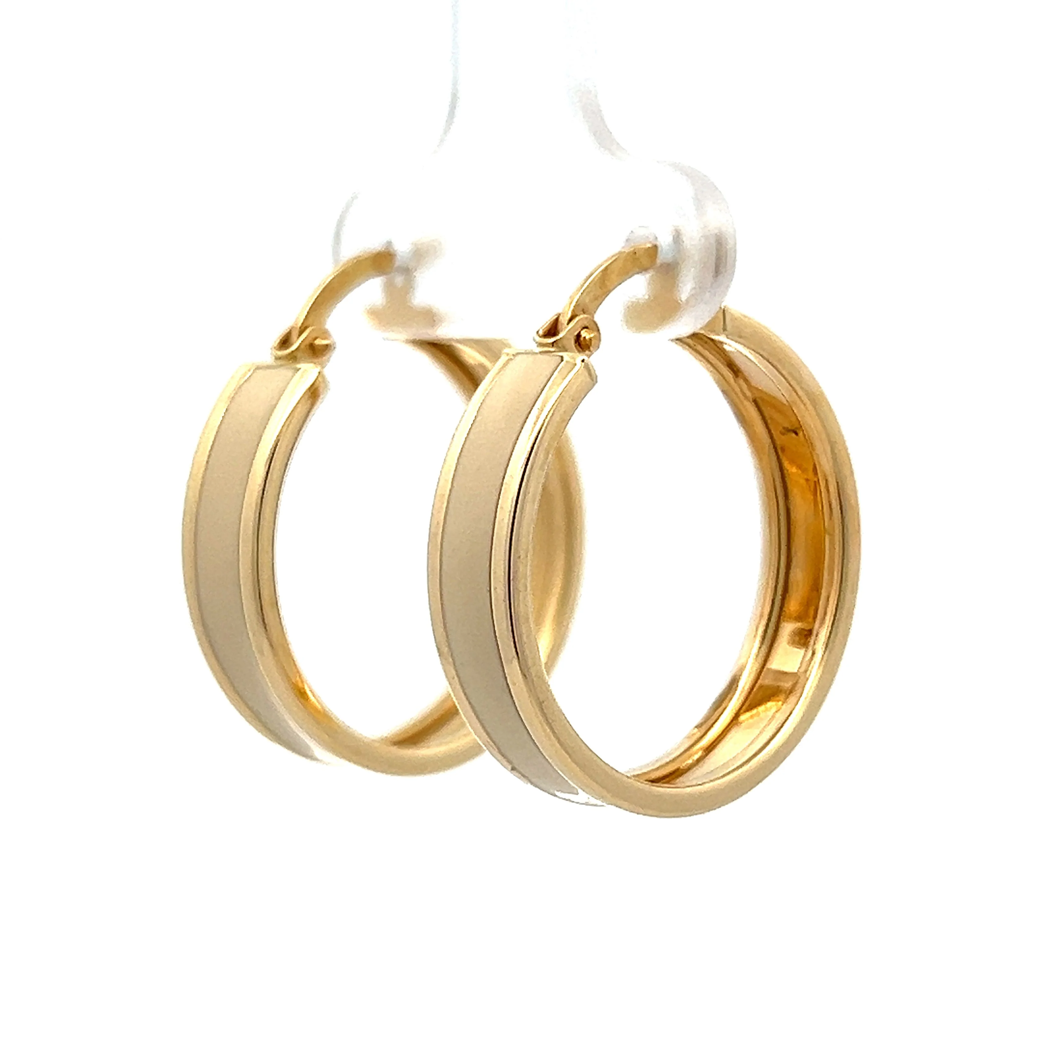 Flat Edge Cream Enamel Earrings in 14k Yellow Gold - Image 2
