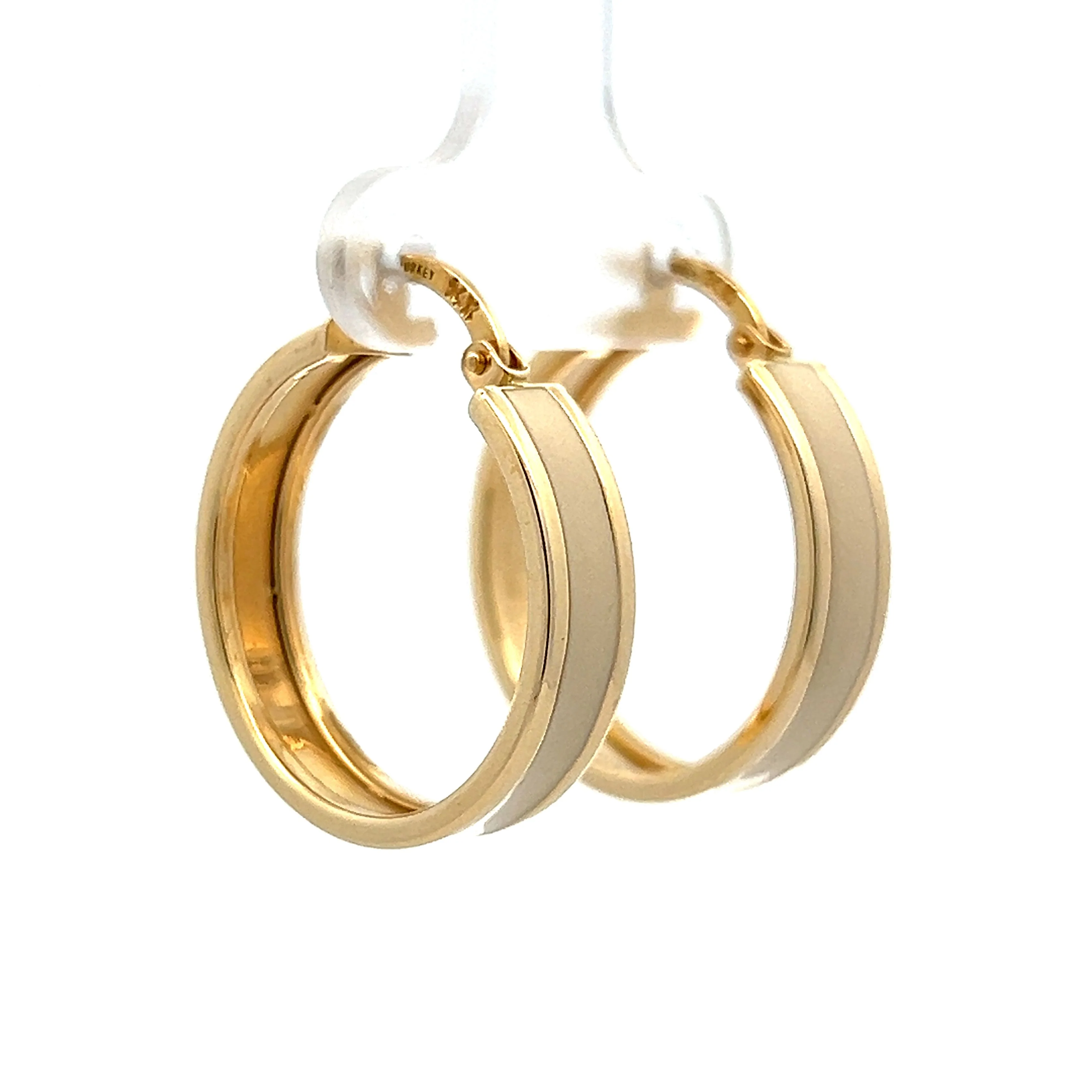 Flat Edge Cream Enamel Earrings in 14k Yellow Gold - Image 3