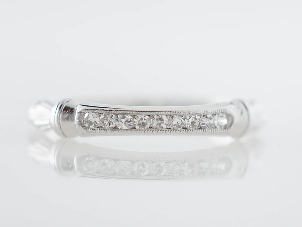Fleur De Lis Vintage Art Deco Diamond Wedding Band in 18k White Gold
