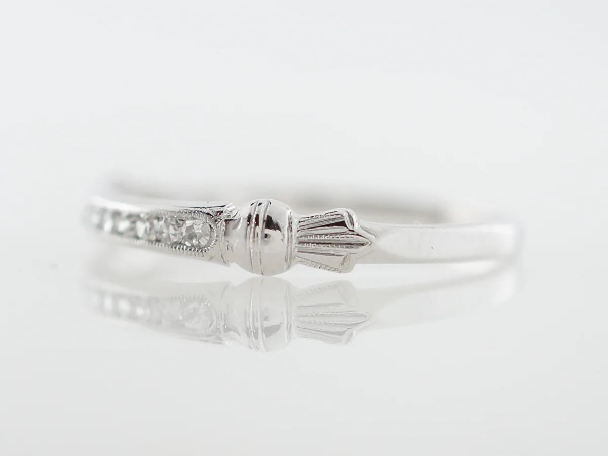 Fleur De Lis Vintage Art Deco Diamond Wedding Band in 18k White Gold - Image 2