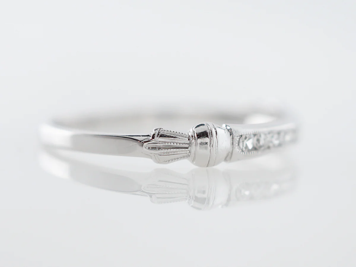 Fleur De Lis Vintage Art Deco Diamond Wedding Band in 18k White Gold - Image 3