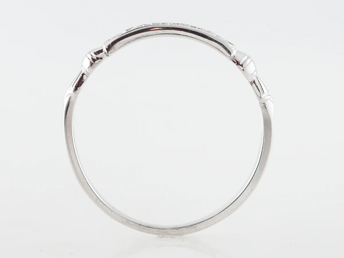 Fleur De Lis Vintage Art Deco Diamond Wedding Band in 18k White Gold - Image 4