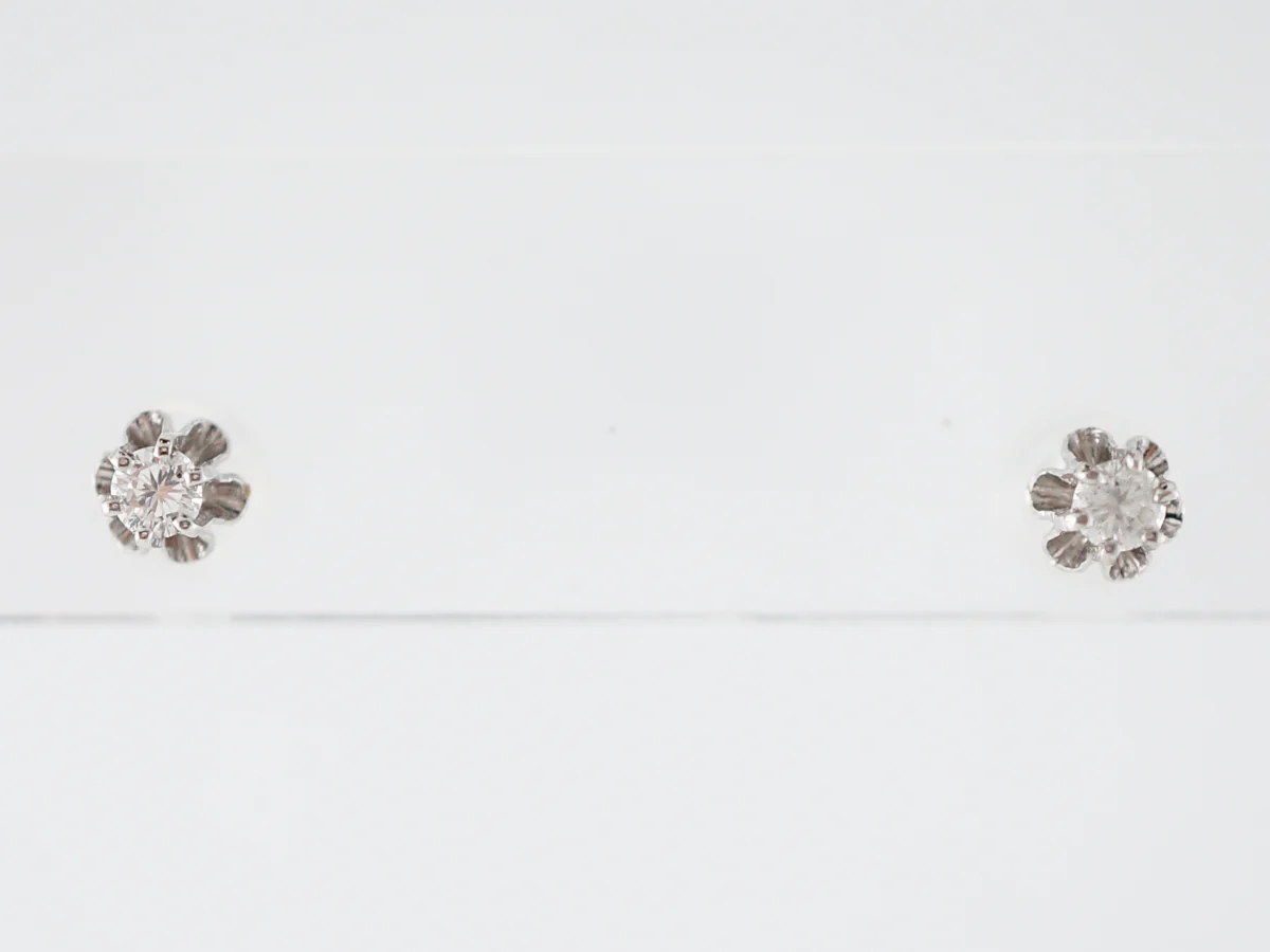 Floral Round Brilliant Cut Diamond Stud Earrings in White Gold