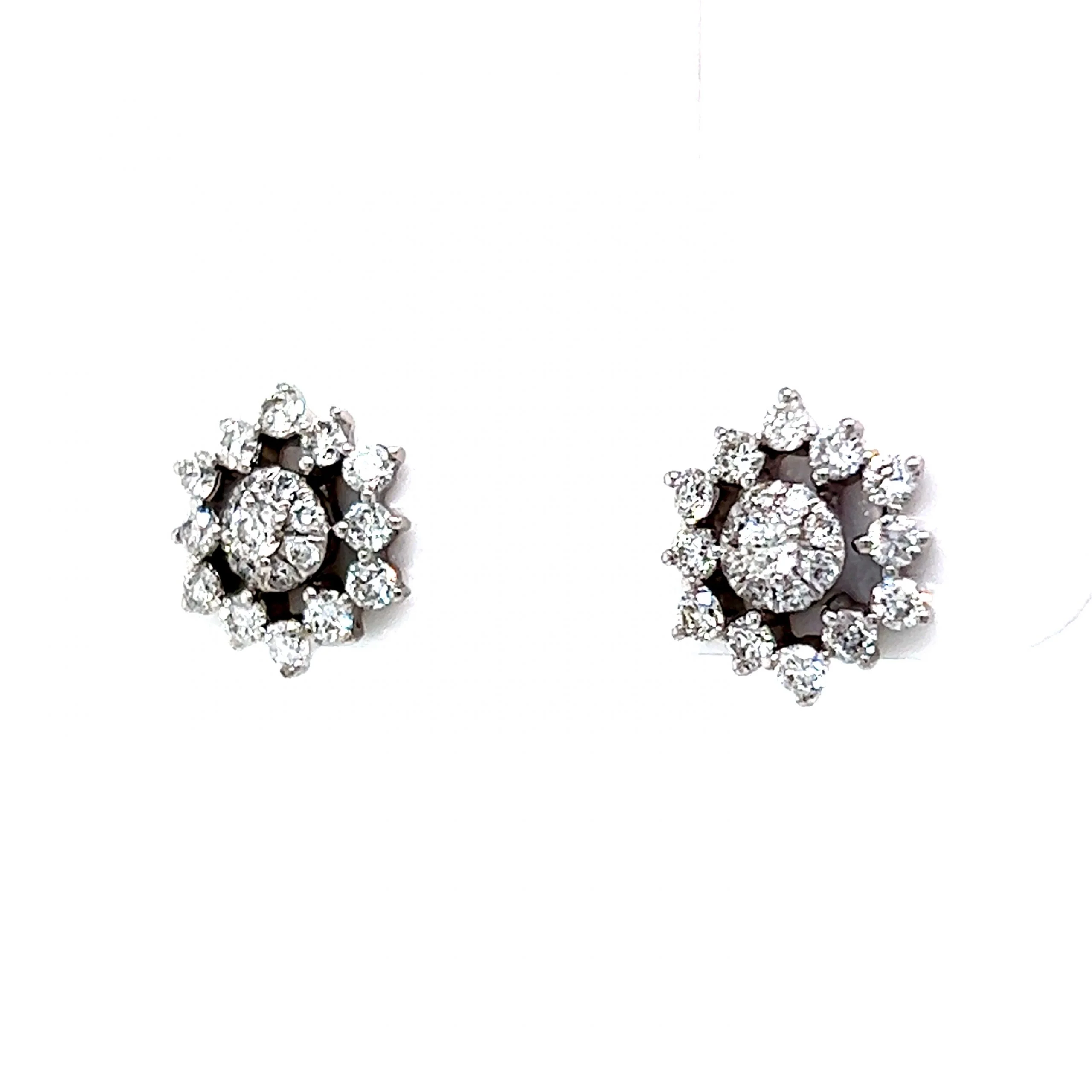 Flower Cluster Diamond Stud Earrings in 14k White Gold - Image 2