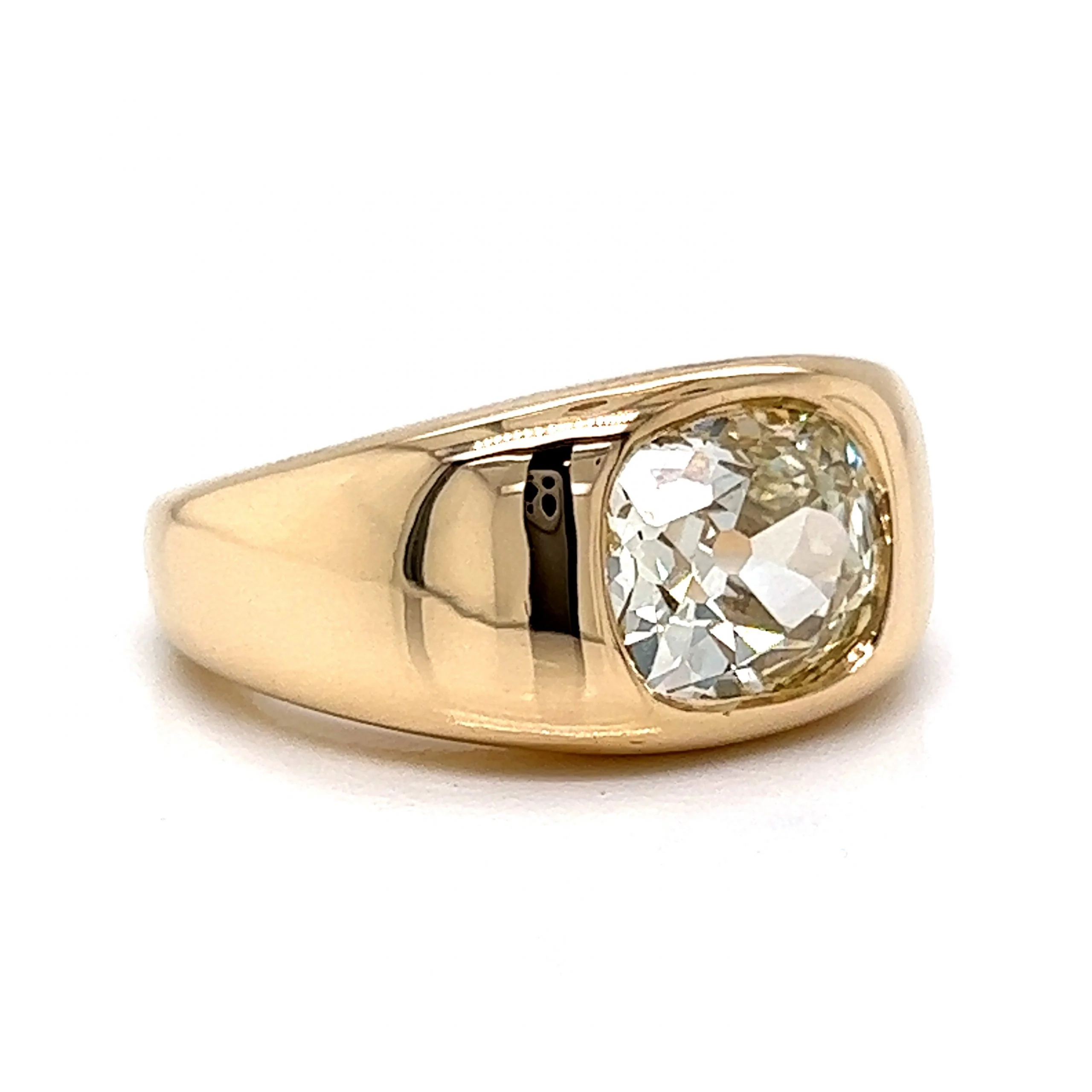 Flush Set Old Mine Cushion Cut Diamond Ring in 14k Yellow Gold - Image 3