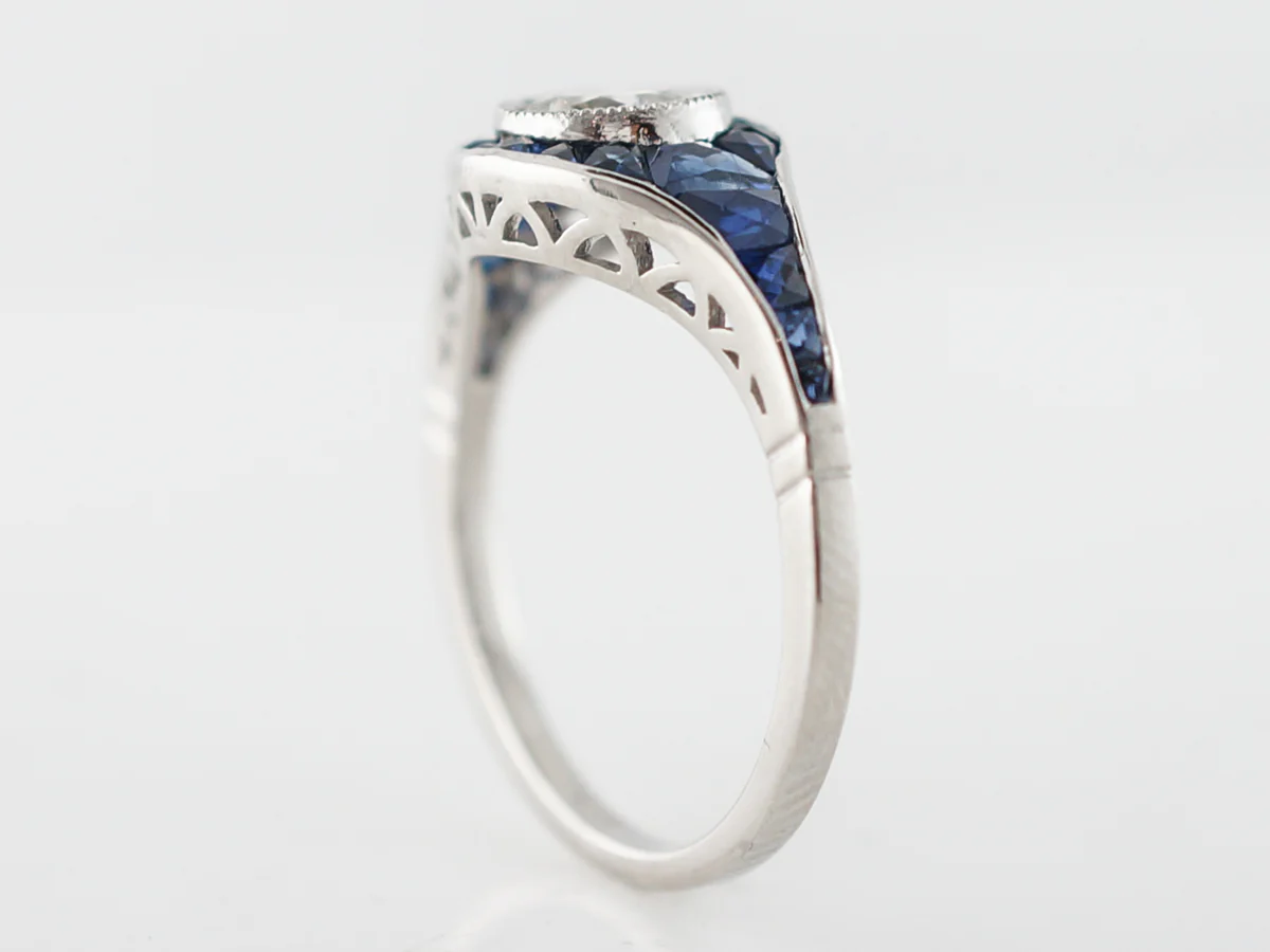 French Cut Sapphire & Diamond Engagement Ring - Image 5