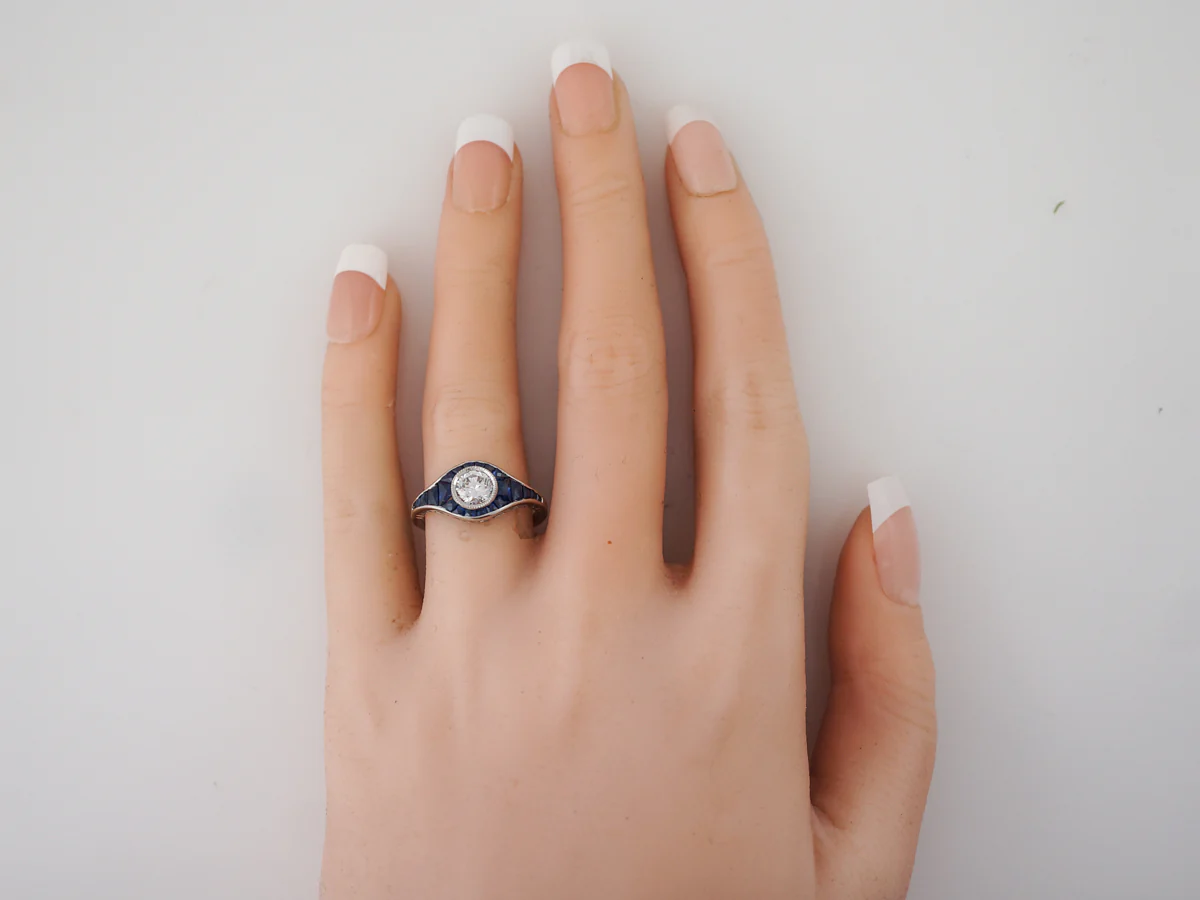 French Cut Sapphire & Diamond Engagement Ring - Image 6