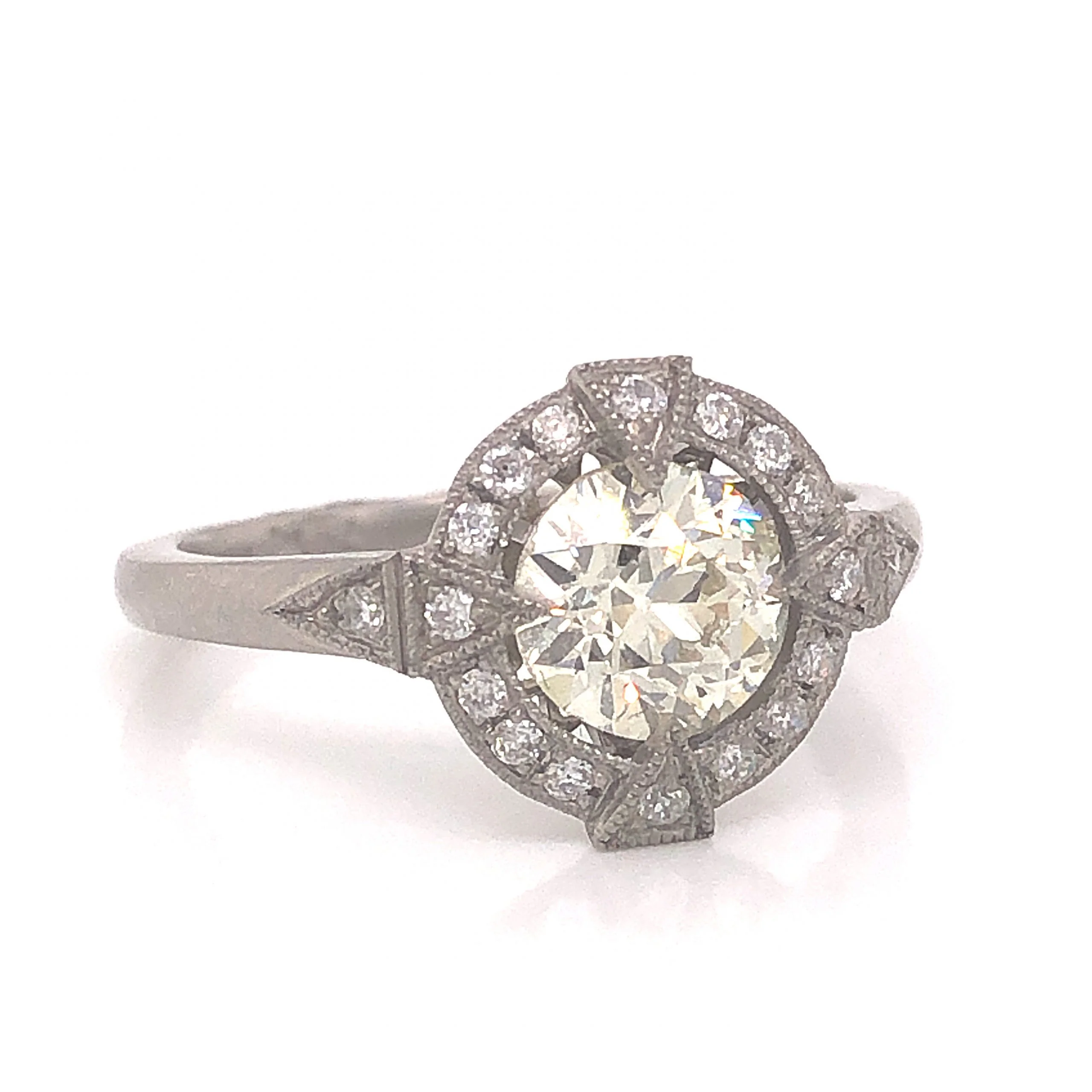 Geometric Antique Inspired Diamond Engagement Ring in Platinum - Image 3