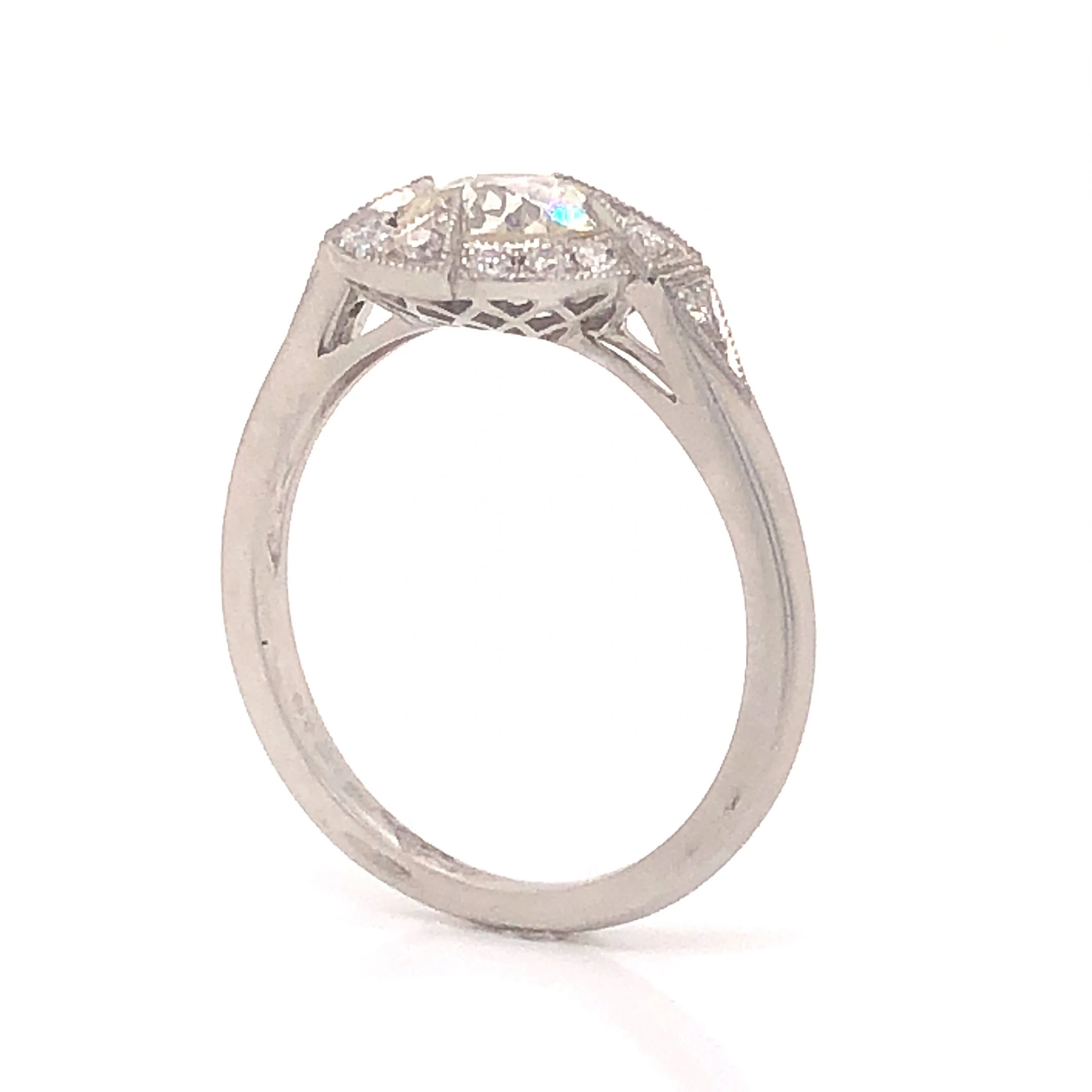 Geometric Antique Inspired Diamond Engagement Ring in Platinum - Image 5