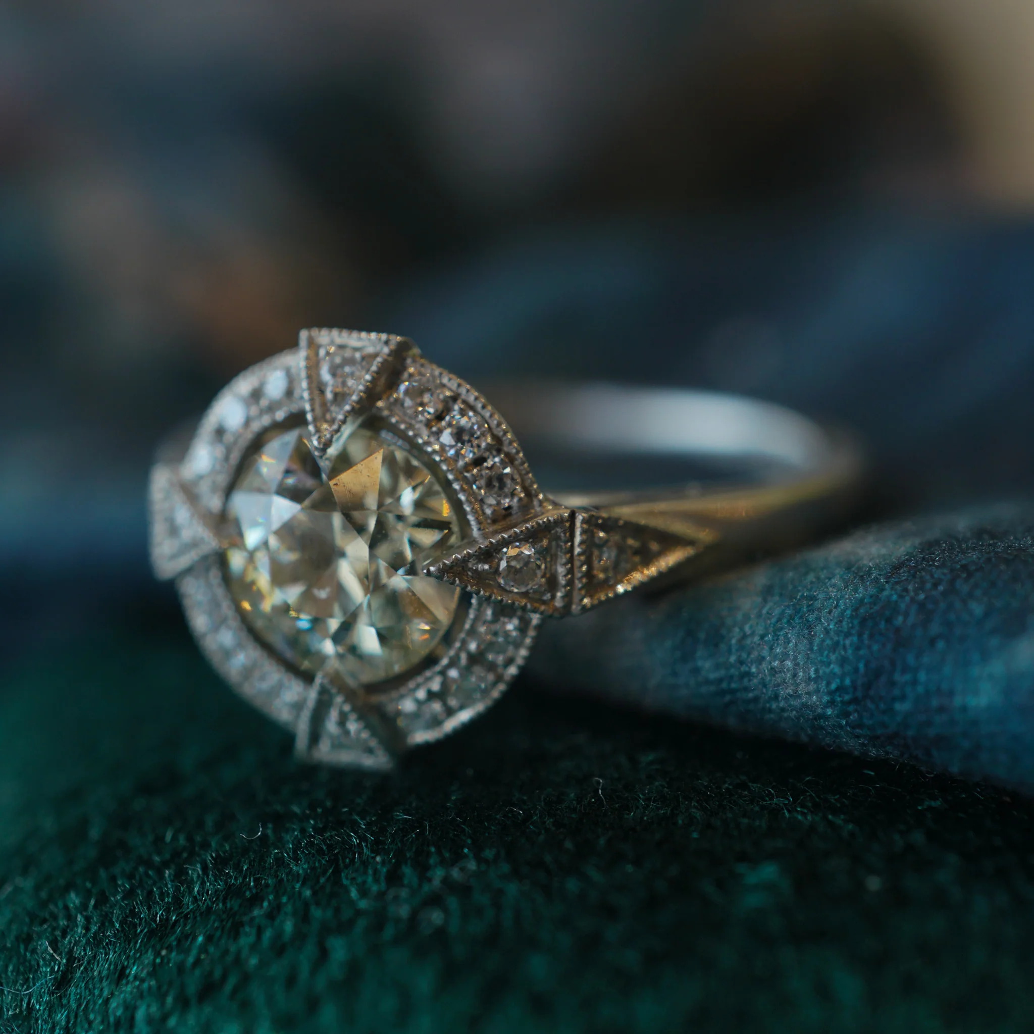 Geometric Antique Inspired Diamond Engagement Ring in Platinum - Image 6