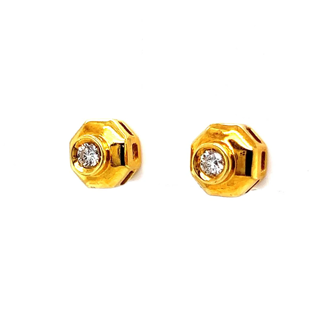Geometric Bezel Set Diamond Stud Earrings in 18k Yellow Gold - Image 2