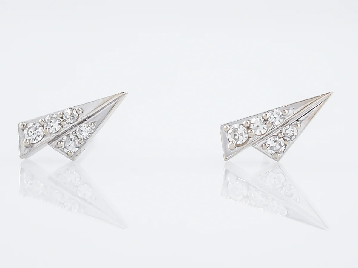 Geometric Earrings Modern .17 Single Cut Diamonds in 14k White Gold - Image 2