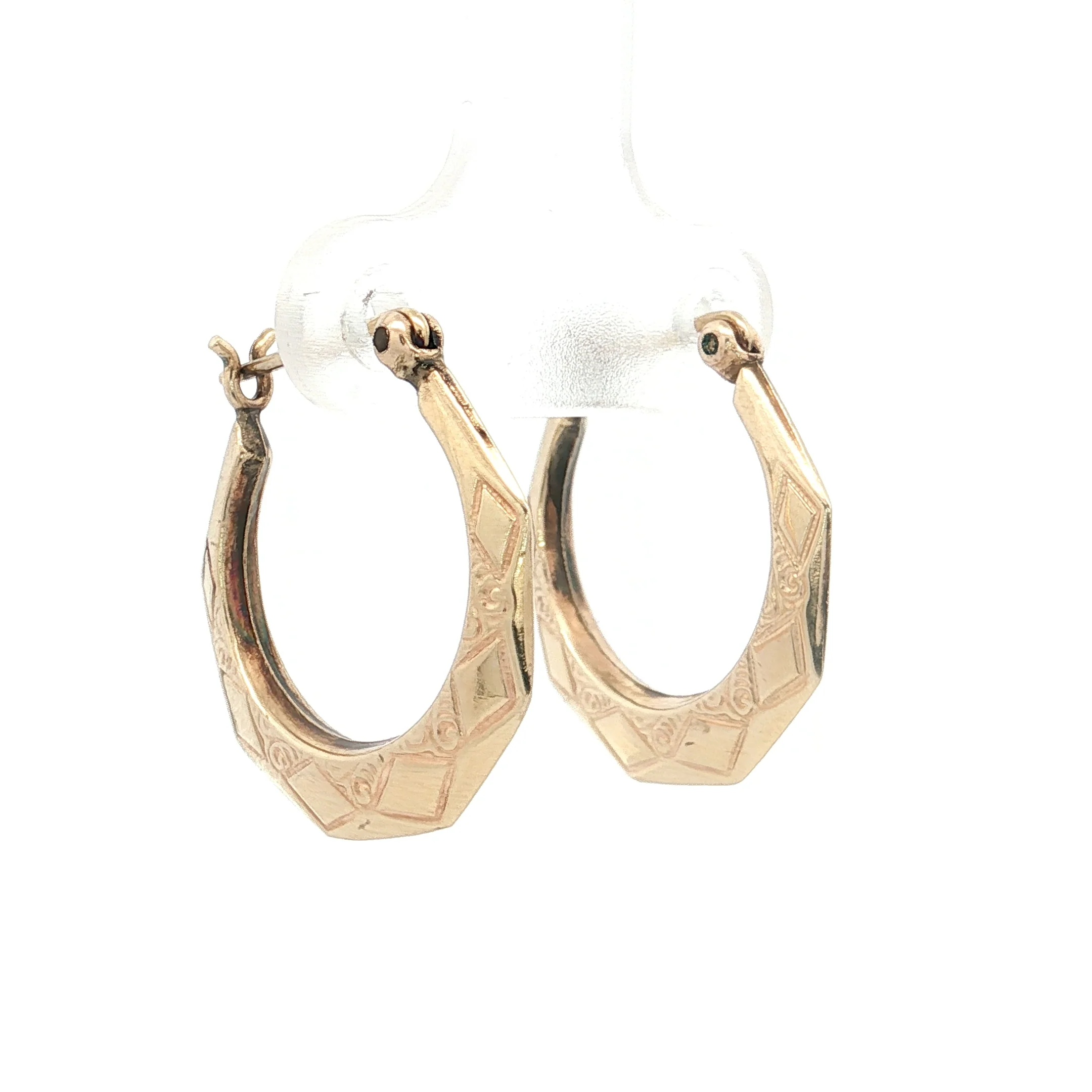 Geometric Engraved Hoop Earrings 14k Yellow Gold - Image 3