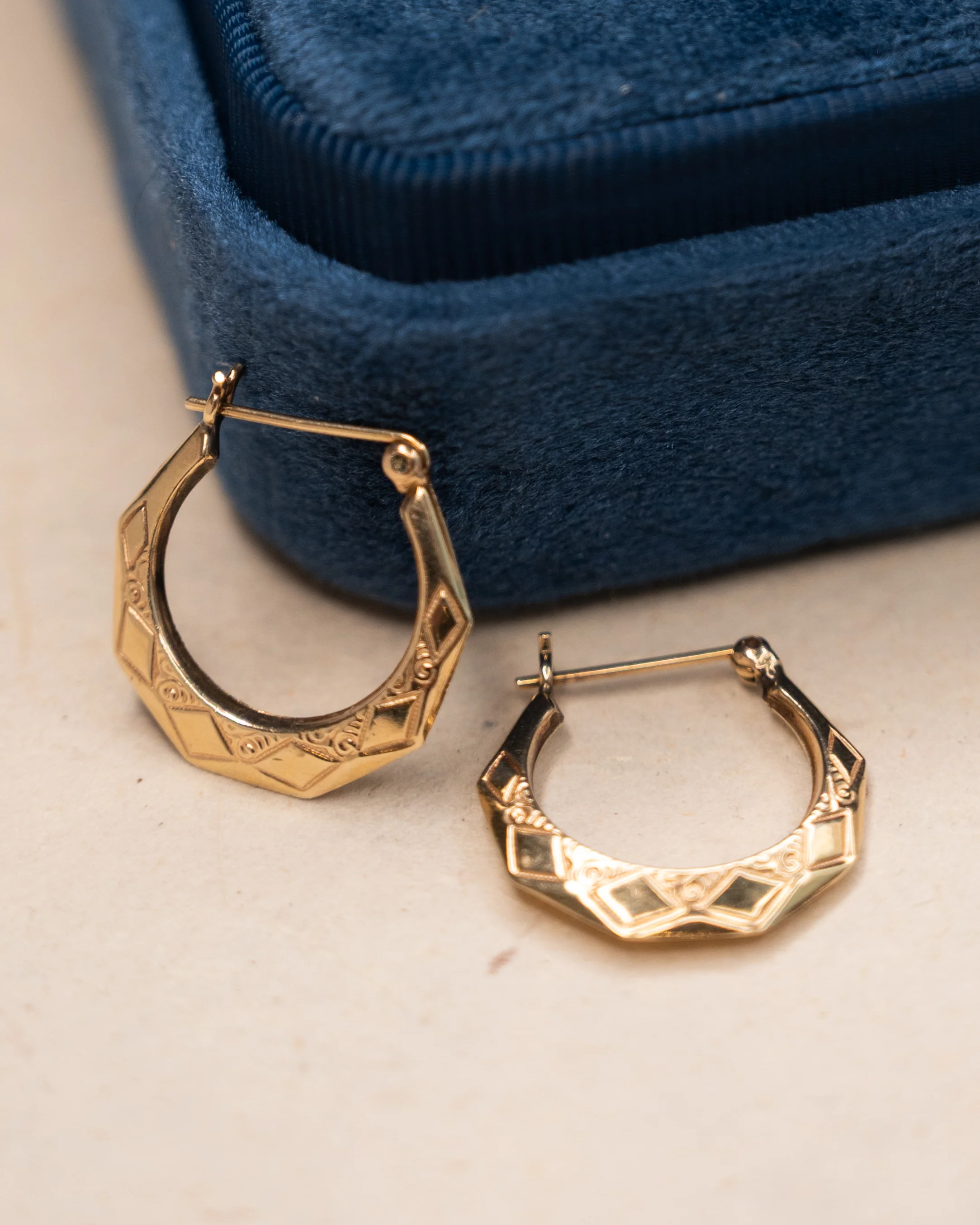 Geometric Engraved Hoop Earrings 14k Yellow Gold - Image 5