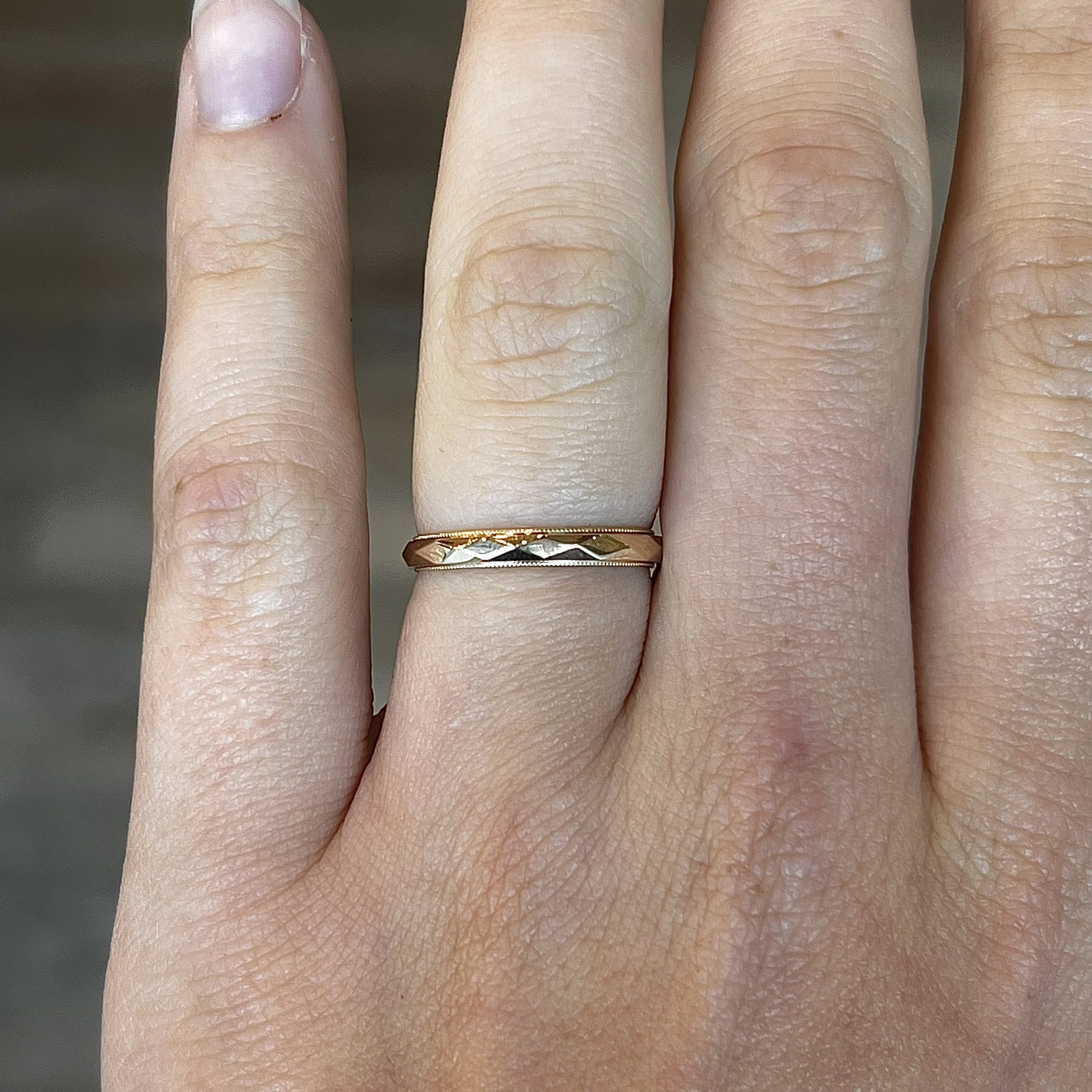 Geometric Milgrain Wedding Band in 14k Yellow Gold - Image 6
