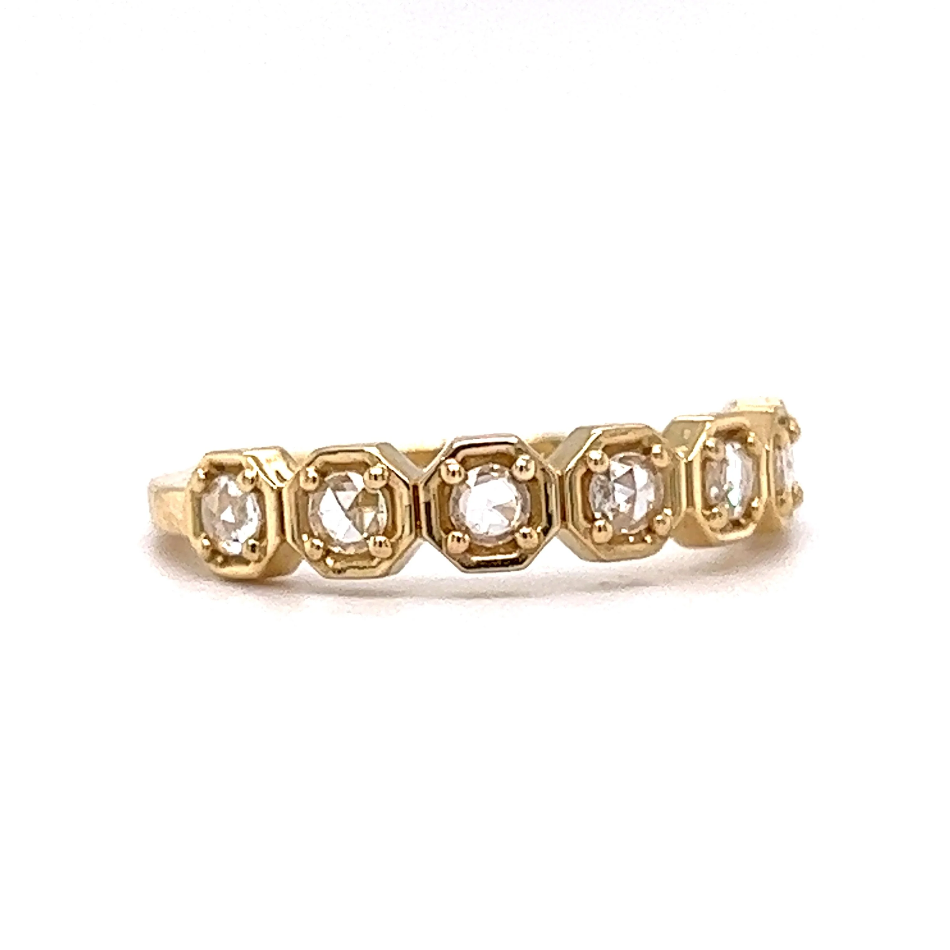 Geometric Rose Cut Diamond Wedding Band in 14k Yellow Gold - Image 3