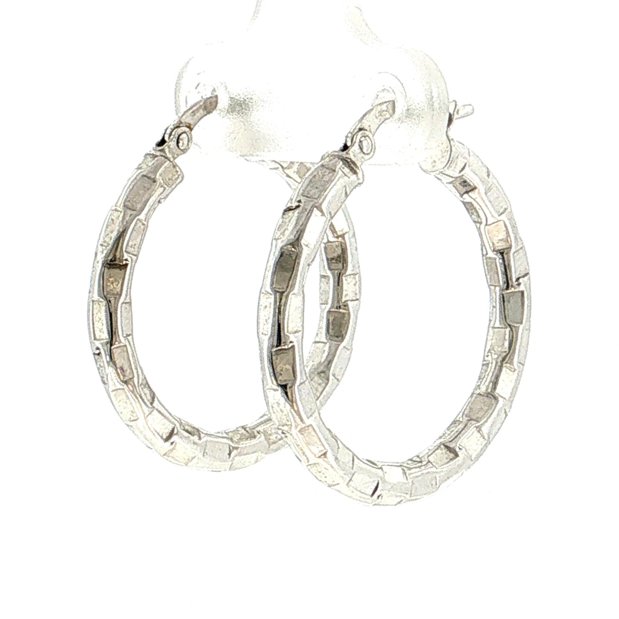 Geometric Textured Hoop Earrings 14k White Gold - Image 2