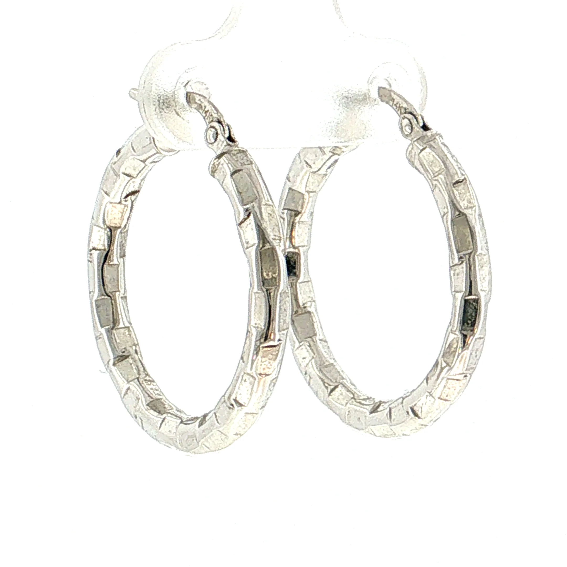 Geometric Textured Hoop Earrings 14k White Gold - Image 3