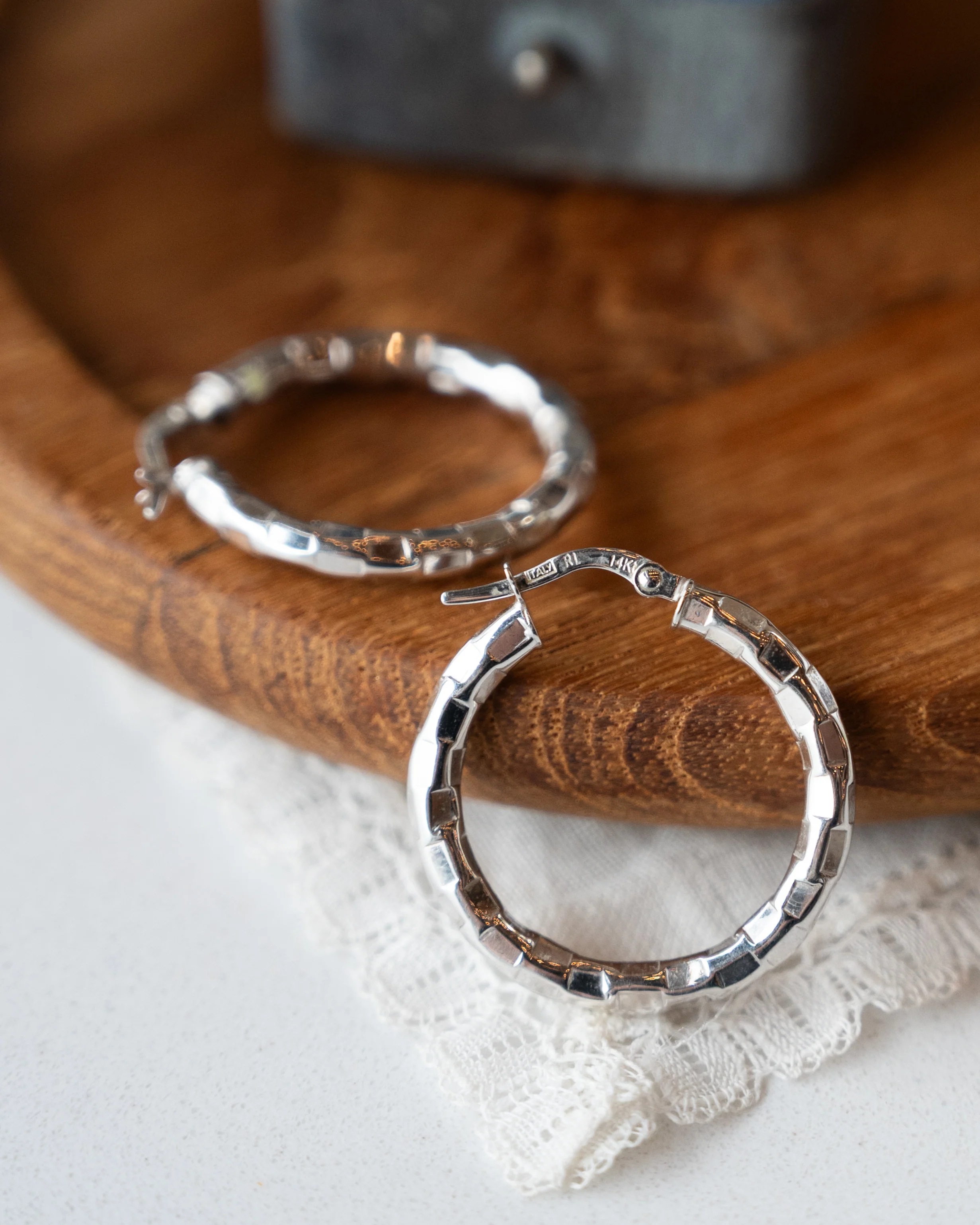 Geometric Textured Hoop Earrings 14k White Gold - Image 5