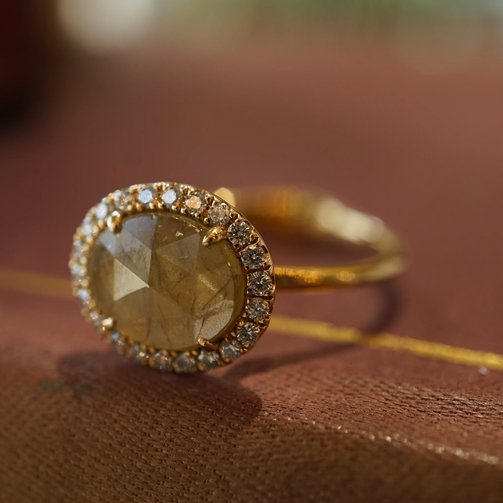 Golden Rustic Diamond Engagement Ring in 18k - Image 6